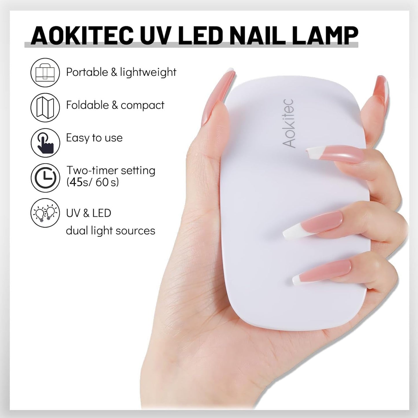 Aokitec Mini LED UV-lamp, UV-gelnagellamp, draagbare nageldroger voor alle soorten gelnagellak, uithardingstool in muisvorm, compact, lichtgewicht met USB-kabel (wit)