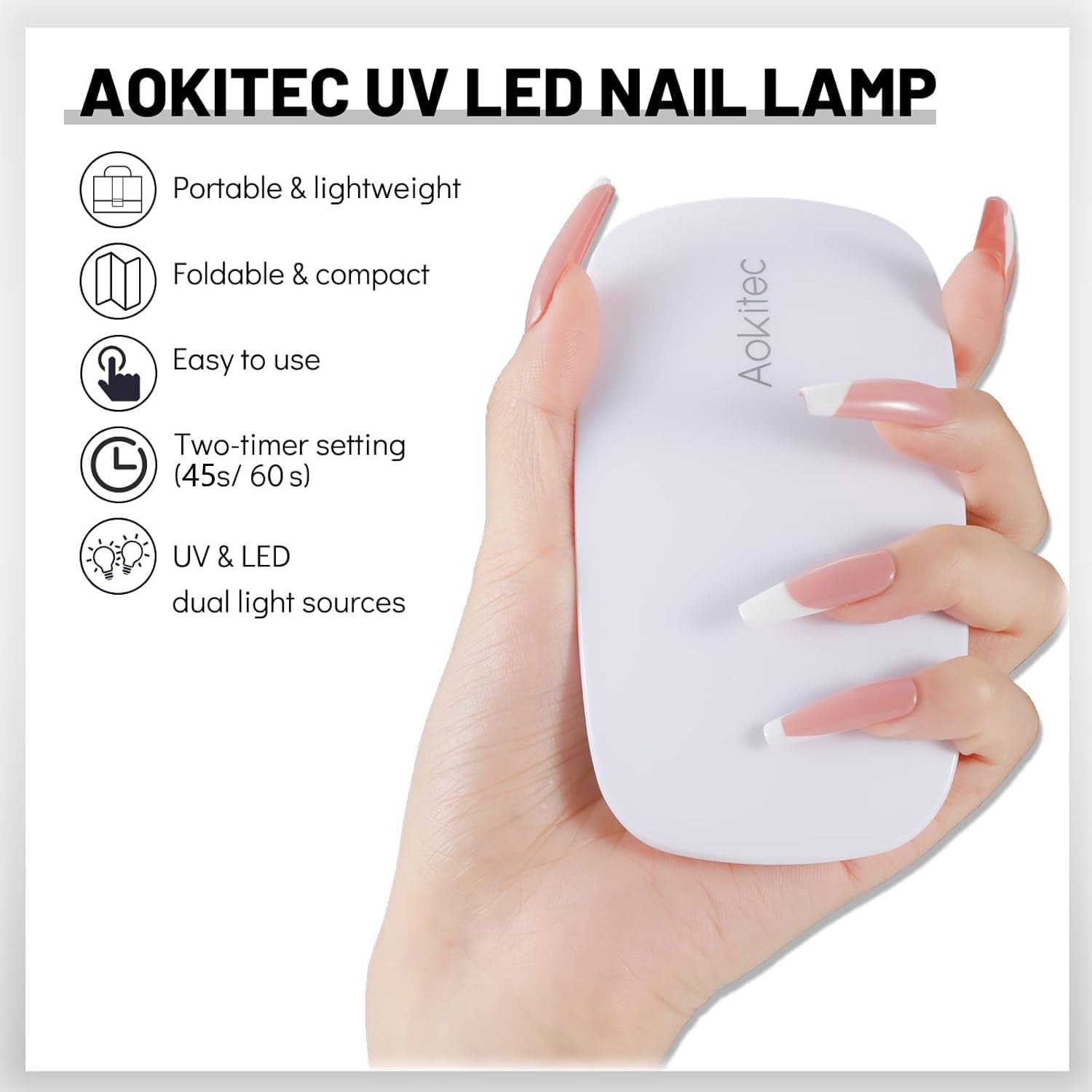 Aokitec Mini LED UV-lamp, UV-gelnagellamp, draagbare nageldroger voor alle soorten gelnagellak, uithardingstool in muisvorm, compact, lichtgewicht met USB-kabel (wit)