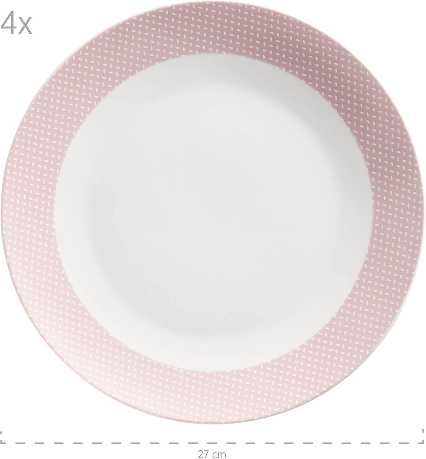 MÄSER Kitchen Time II, Serviesset voor 4 personen, Combiservies met 16 stuks in pastelkleuren met subtiel patroon, Porselein, Roze