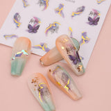 6 Blatt 3D Lila Schmetterling Nagelstickers Selbstklebend Nagelaufkleber Schmetterlinge Nagelsticker Bunte Blühen Marmor Nagelstickers Regenbogen Welle Linien Nail Art Aufkleber Nageldesign Zubehör