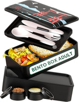 Umami lunchbox voor volwassenen, 4 bestek en compartiment lekvrije stapelbare bentobox, lunchbox voor volwassenen, saladecontainer voor onderweg, picknick-/kantoorlunchbox, antracietgrijs, 1500 ml Naty Shop zwarte Pp voedselbewaardozen - Torii Special Edition L - 1200 ml