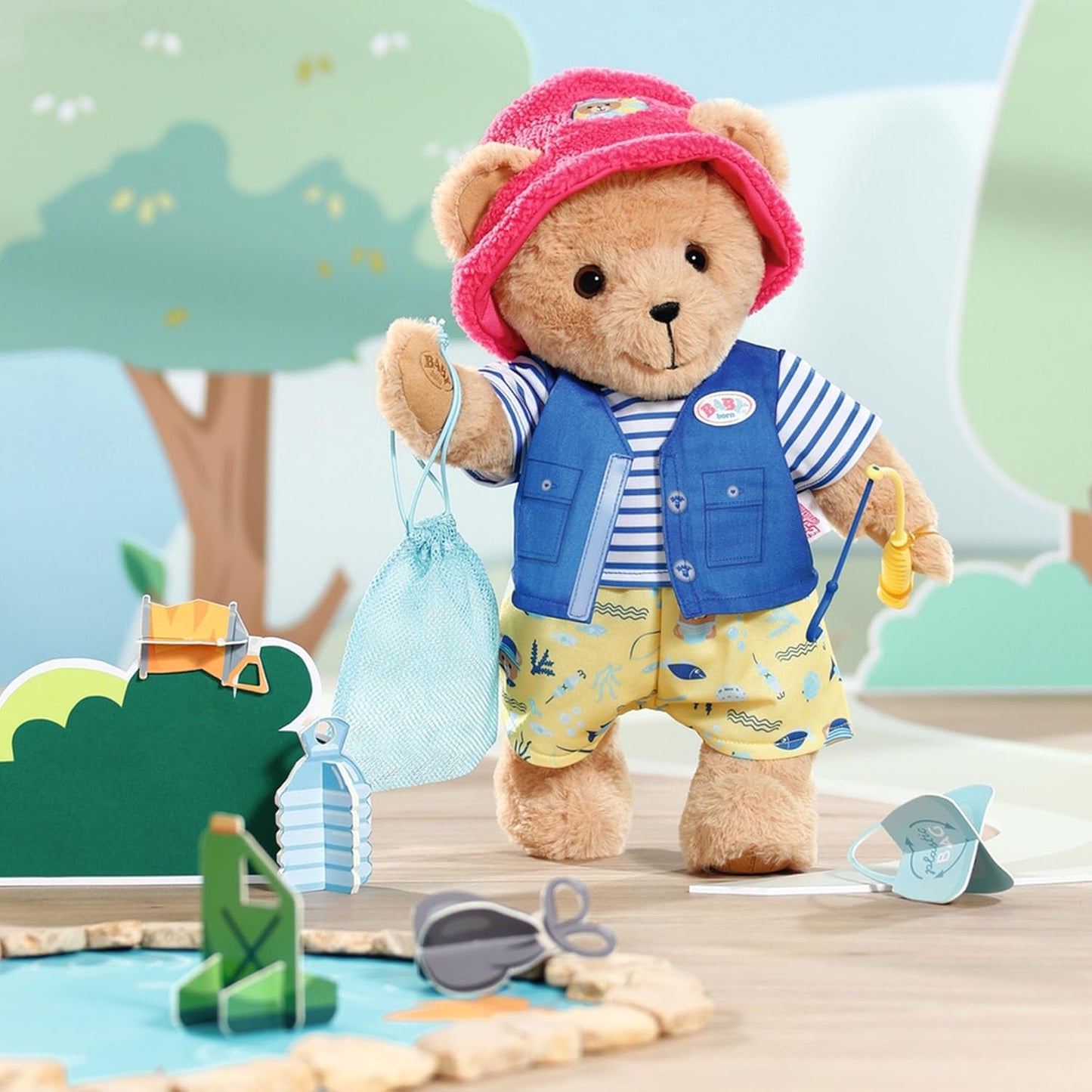 Baby Born Teddy Angler-kostuum met hengel voor poppen van 43 cm en teddybeer, 835982 Zapf Creation