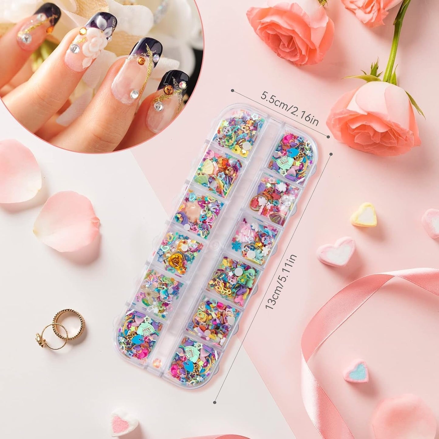 7 Boxen Strasssteine ​​​​Nägel, Nail Art Kit Strass Nagelglitter Pailetten Nagel-Edelsteinen Kristalle Perlen Diamanten Metall Nieten Für DIY Decoratie Nageldesign (Multicolor)