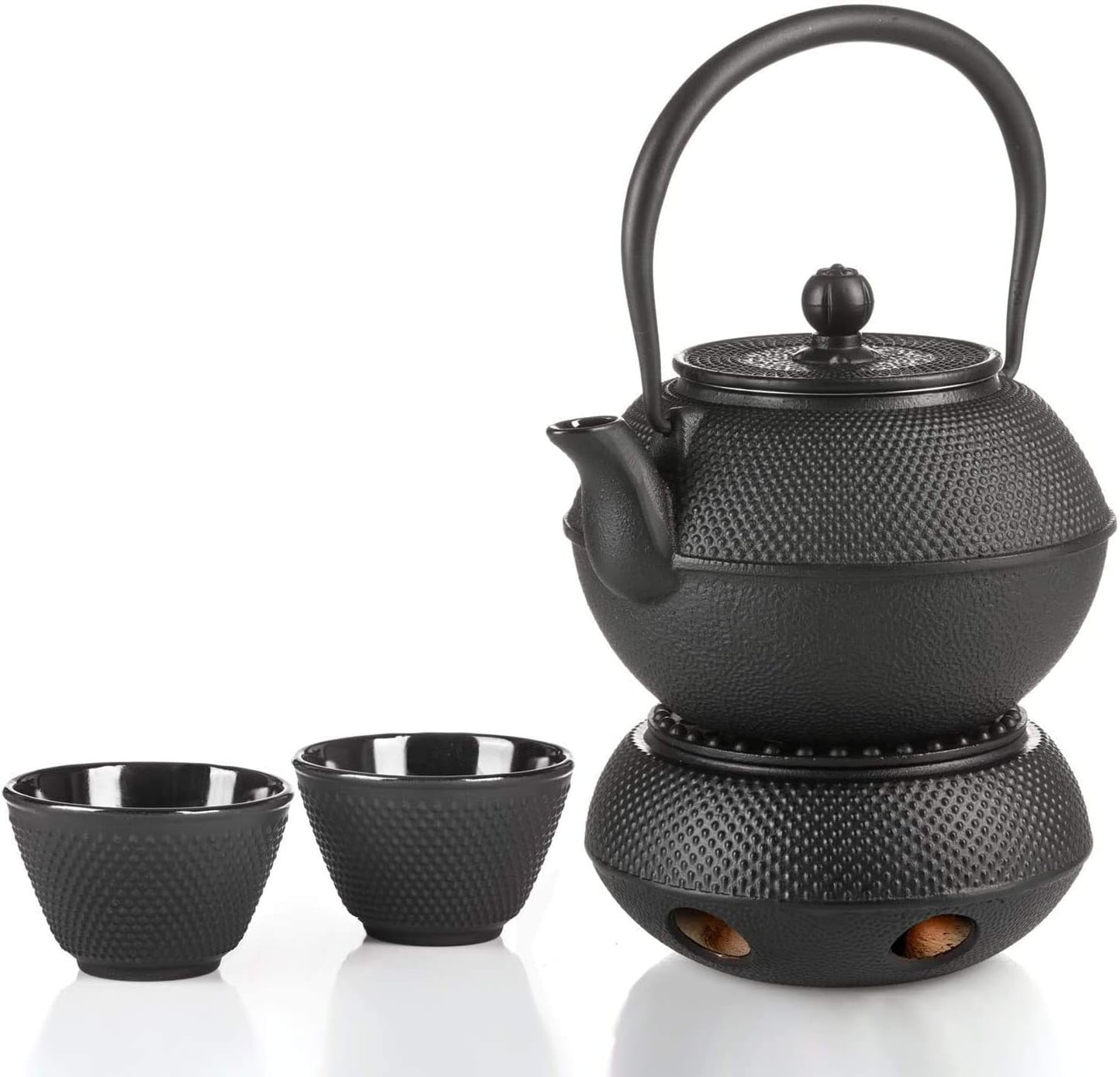 Dimono traditioneel gietijzeren theeservies: theepot, warmer en 2 theekopjes