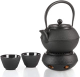 Dimono traditioneel gietijzeren theeservies: theepot, warmer en 2 theekopjes