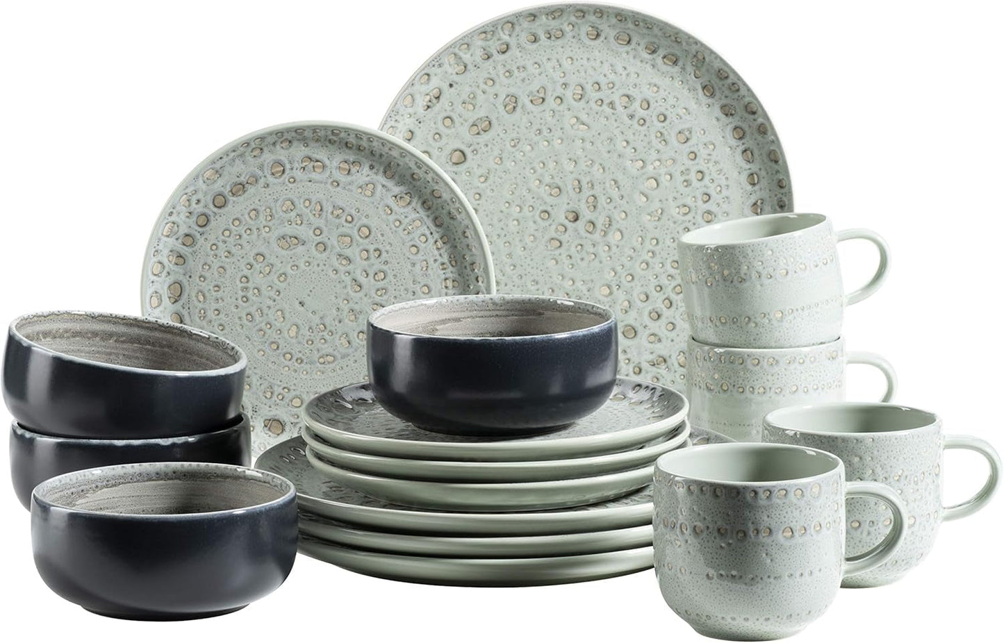 MÄSER 931744 Spicy Market-serie, handgeschilderde serviesset voor 4 personen in vintage mediterraan design, 16-delige keramische combinatieset, groen, steengoed