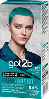got2b Colour/Artist 097 Mermaid Green Level 2 (3x 80 ml), tijdelijke haarverf laat het haar stralen in intense kleuren of pasteltinten, haarverf blijft 12-15 wasbeurten zitten, vegan formule Haarverf Naty Shop