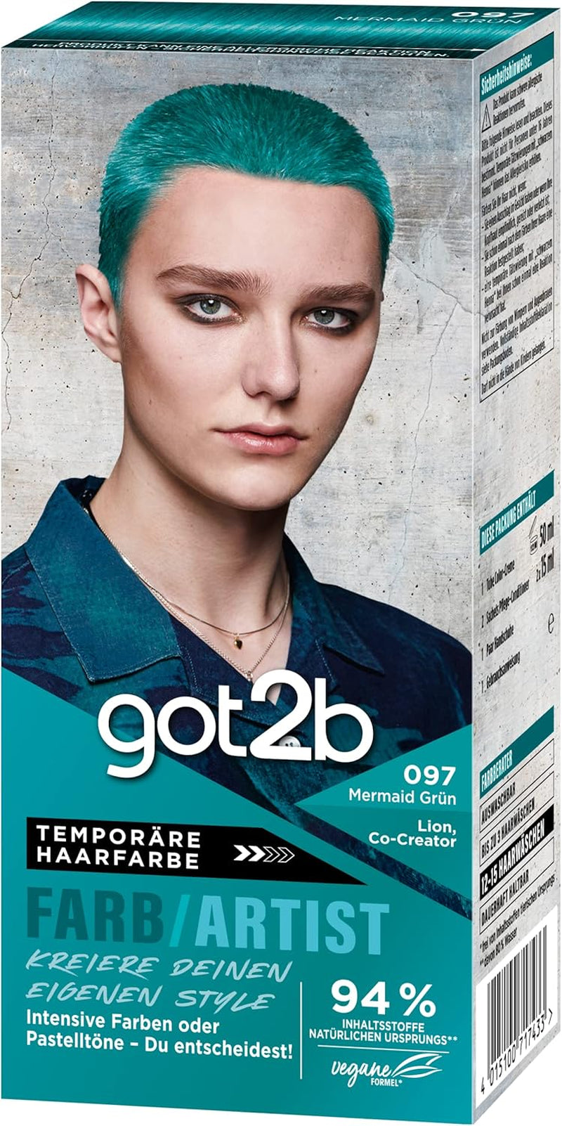 got2b Colour/Artist 097 Mermaid Green Level 2 (3x 80 ml), tijdelijke haarverf laat het haar stralen in intense kleuren of pasteltinten, haarverf blijft 12-15 wasbeurten zitten, vegan formule Haarverf Naty Shop