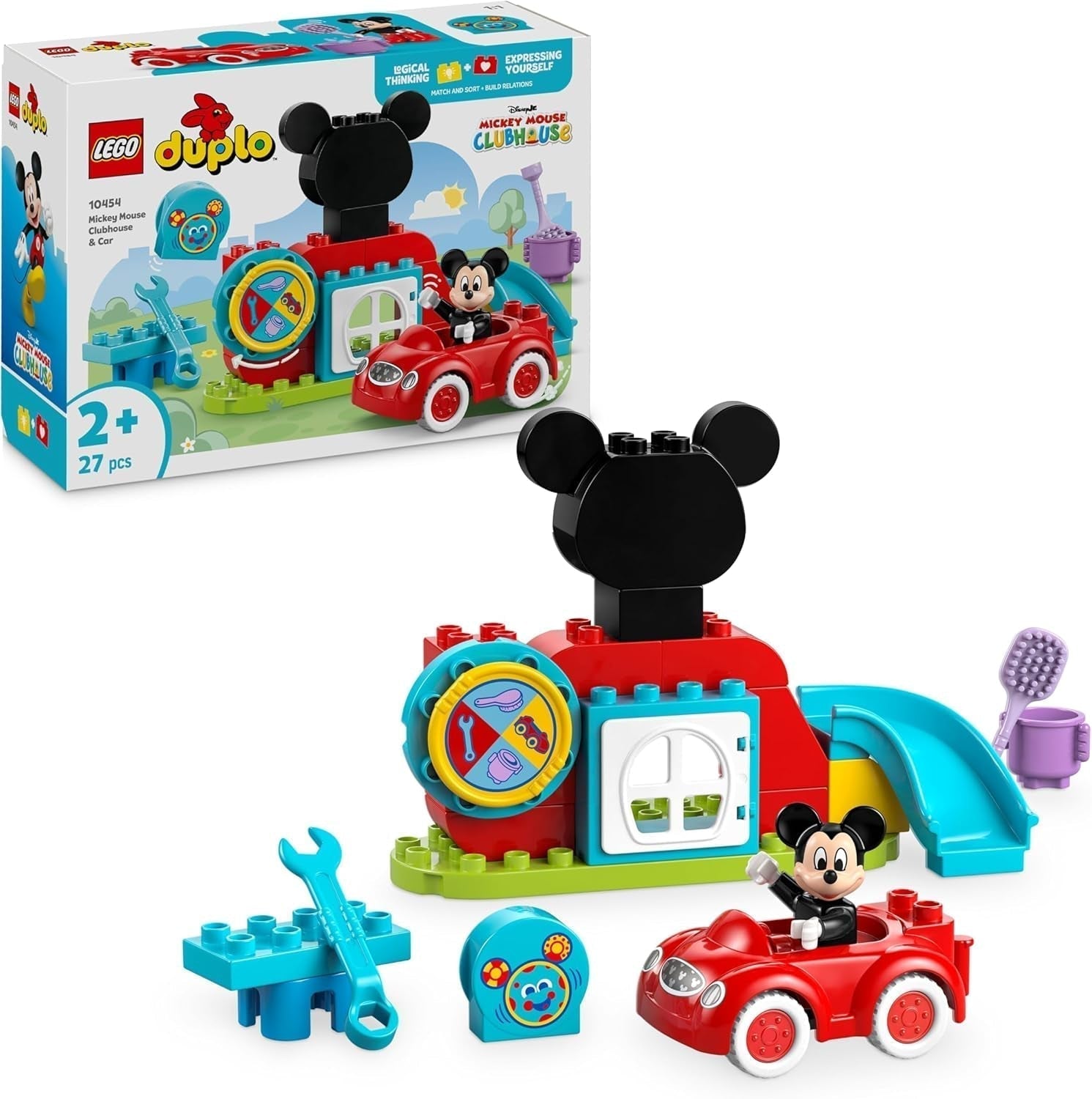 LEGO DUPLO - Disney Mickey's clubhuis en auto - educatief speelgoed voor kleuters - bouwset met 2 minifiguren waaronder Mickey Mouse en Computer Toodles - cadeau-idee voor jongens en meisjes vanaf 2 jaar 10454 Bouwsets Besuche den LEGO-Store Standaard titel