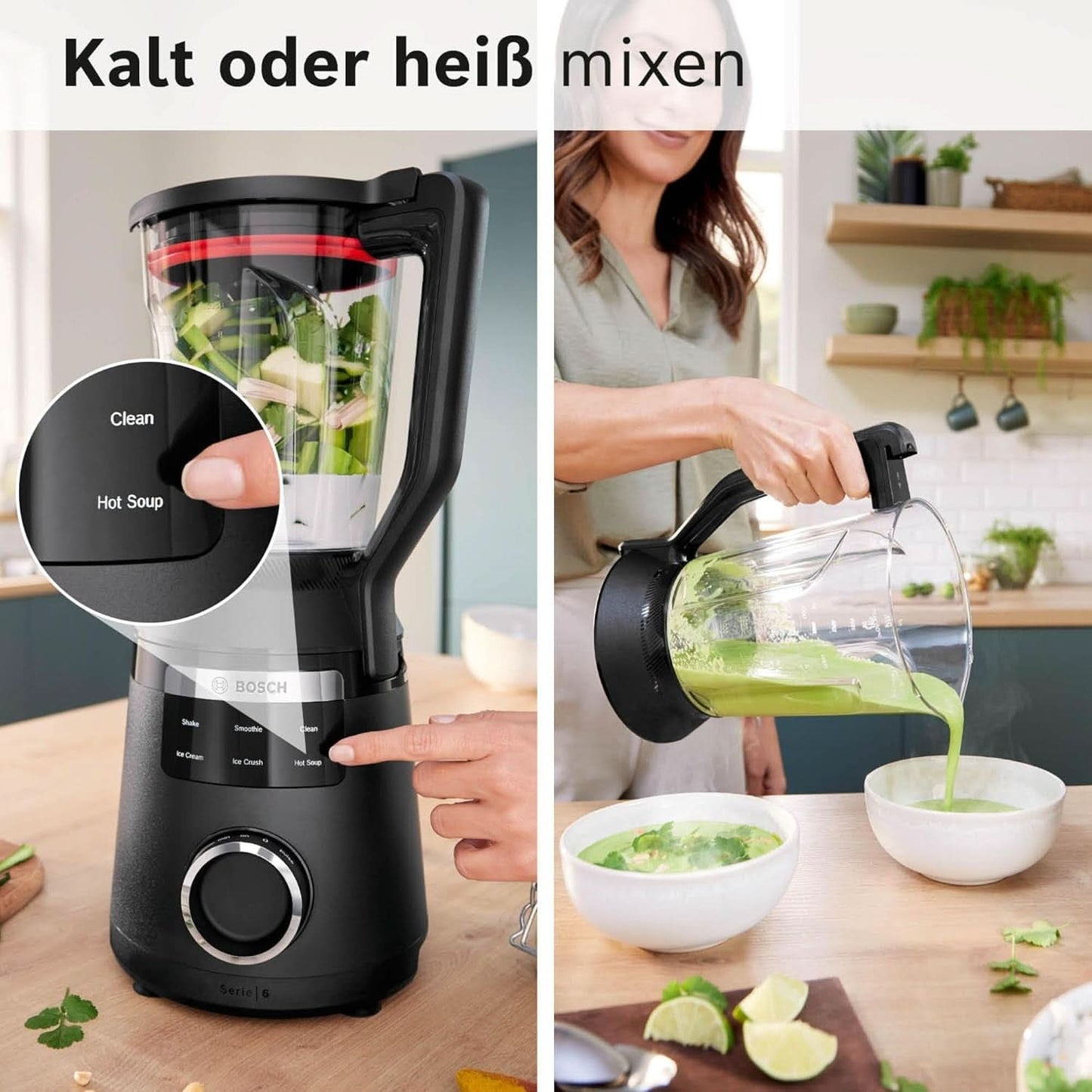Highspeed-Standmixer Vitapower Serie 6 MMBD665B1, 45.000 U/Min, 6 Programma's Inkl Heiße Suppe & Reinigung, 2 L Mixbehälter, Stopfer, Spülmaschinenfeste Teile, Made in Europe, 1800W, Schwarz Kitchen Naty Shop
