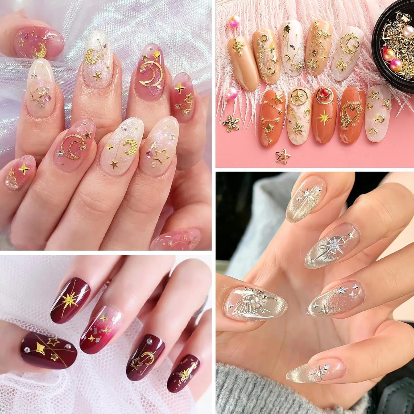 400 Stück Gold Silber Stern Nail Charms Nägel, 3D Metall Star Nagelkunst Decoraties, Star Nail Design Gemischt Grote Vorm Nägel Zubehör
