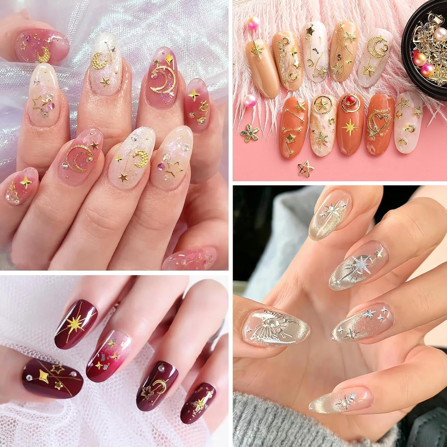 400 Stück Gold Silber Stern Nail Charms Nägel, 3D Metall Star Nagelkunst Decoraties, Star Nail Design Gemischt Grote Vorm Nägel Zubehör