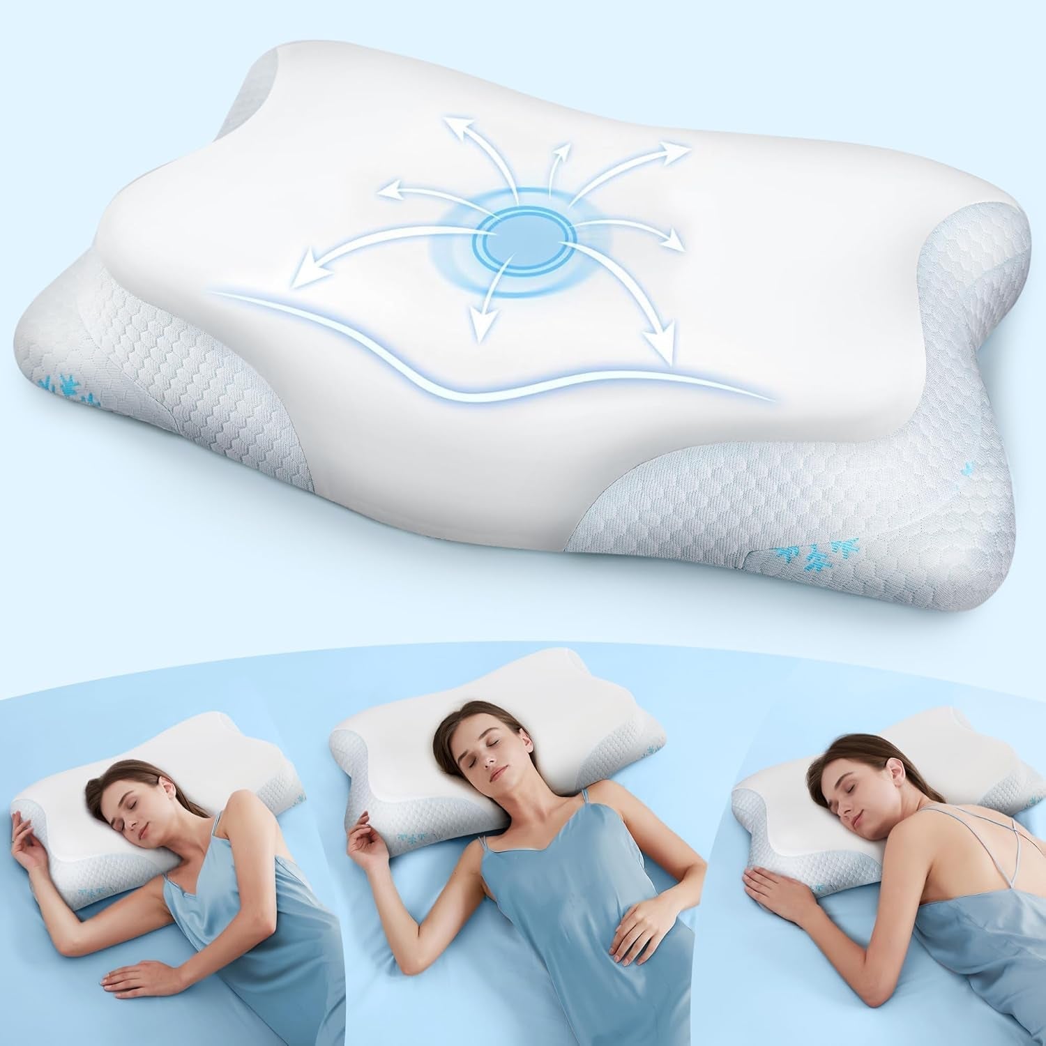 Cloudétoile Nekkussen Memory Foam Kussen - 2 in 1 Ergonomisch Orthopedisch Kussen Visco Foam Kussen Zijslaper Neksteun Kussen In hoogte verstelbaar Memory Foam Kussen Wit 64X38X12 Cm Cervicale Orthopedische Kussens Naty Shop Wit 64X38X12 Cm