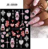 5 Blatt 3D Nagelsticker Weihnachten Nagelaufkleber 5D Stereoskopisch Selbstklebend Schneeflocke-Weihnachtswinterurlaub Nail Art Sticker Decoratie Nageldesign Zubehör