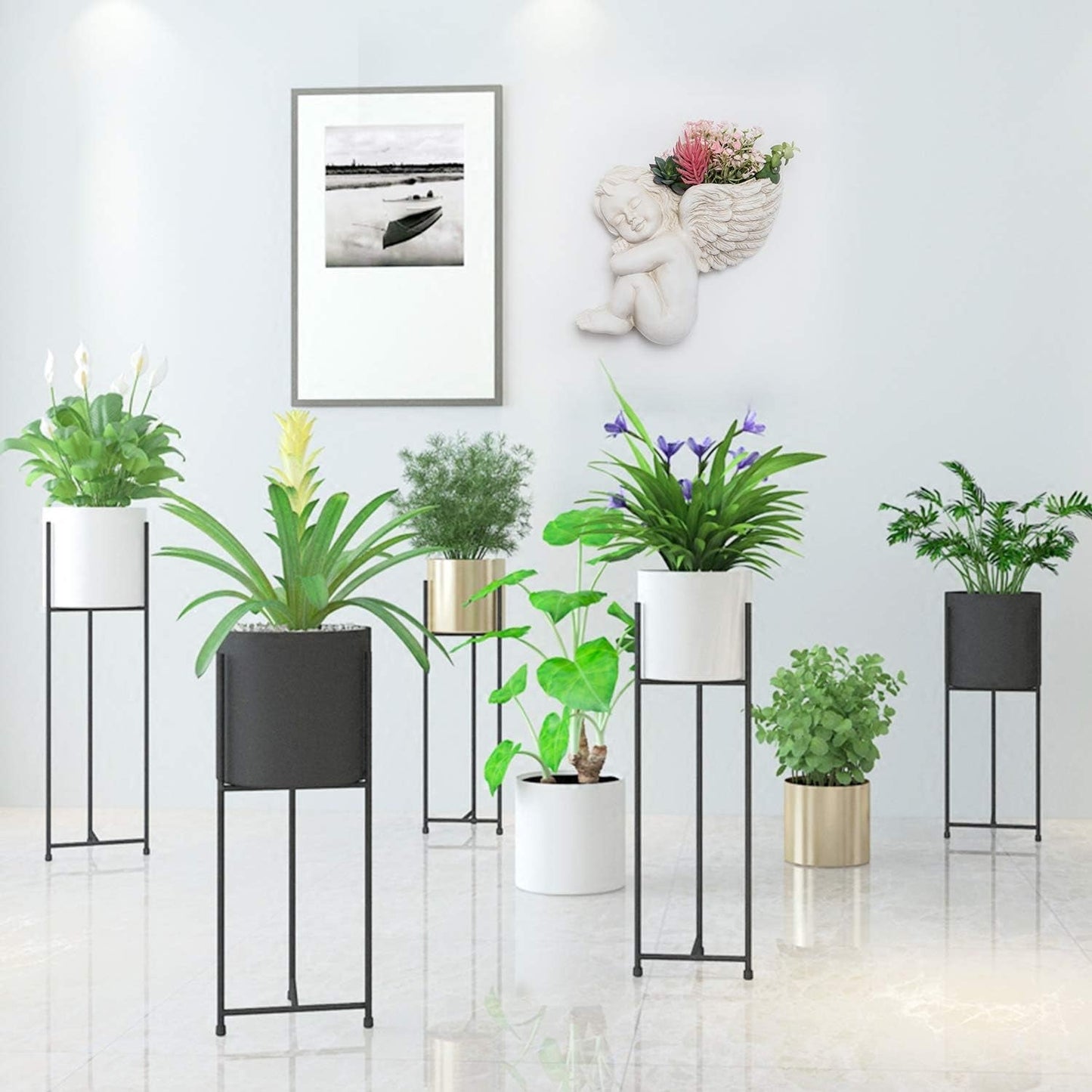 Wand- en vlakke opbouw plantenpot 20 cm hoogte engelenkop muurbevestiging bloemenstandaard vaas pop gezicht hars pot tafel plantencontainer potten