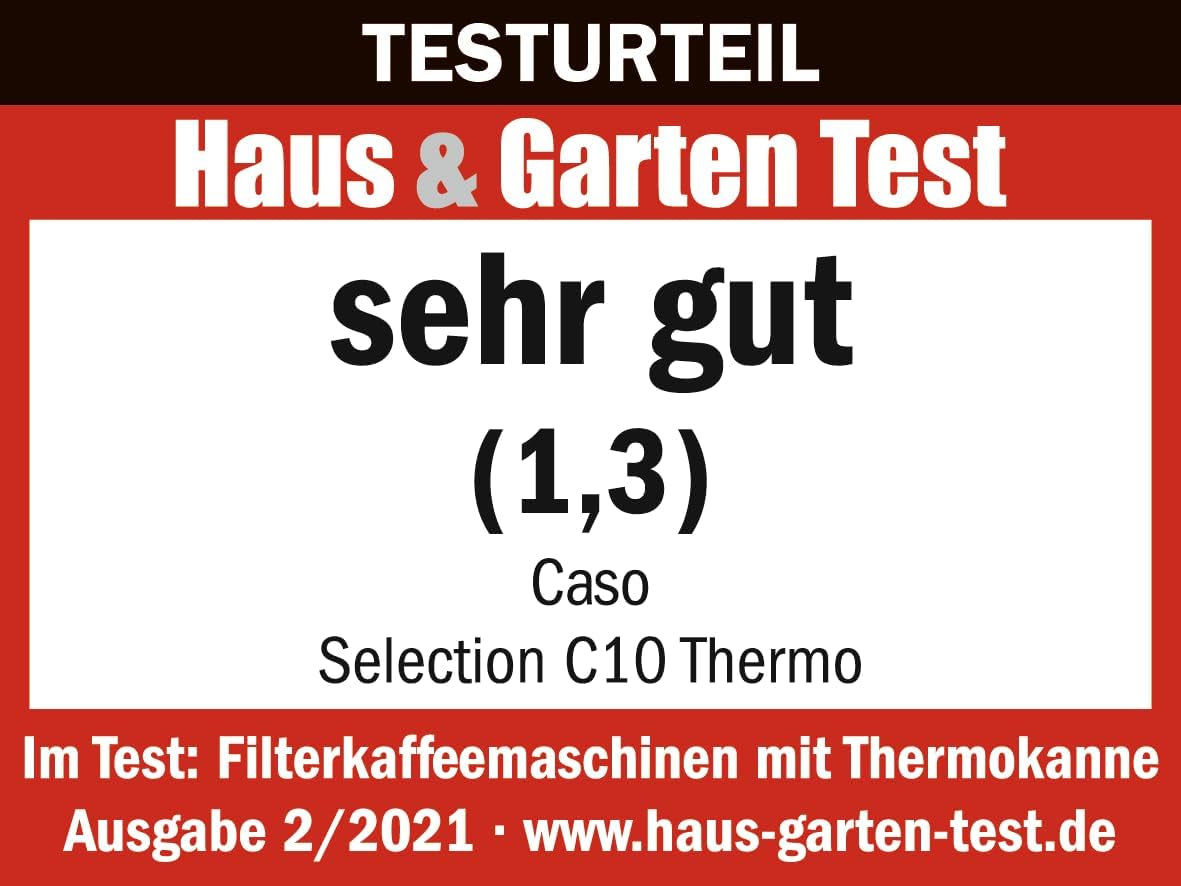 CASO Selection C 10 Thermo Design koffiezetapparaat – roestvrijstalen behuizing, 1,2 l isotherme karaf (10 kopjes), touchbediening en timer, Aroma PLUS-functie, permanent filter, antidruppelfilter