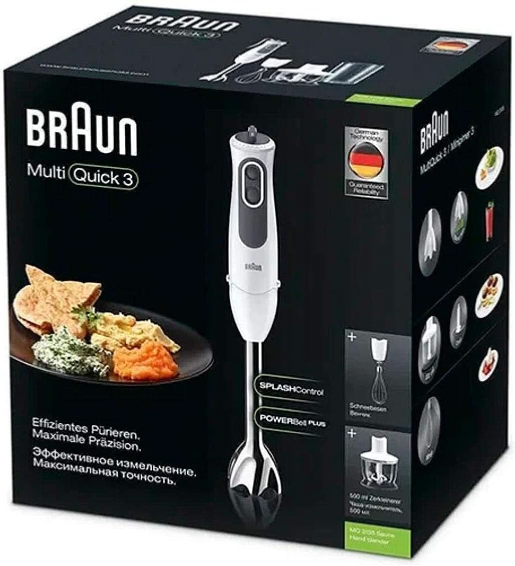 Braun Multiquick 3 MQ 3135 Sausstaafmixer – Pürierstab Mit 11 Geschwindigkeiten plus Turbo-Stufe & Edelstahl-Mixfuß, 750 Watt, Inkl. 600 Ml Mix-/Messbecher, Schneebesen & Zerkleinerer, Weiß/Grau Keuken Naty Shop