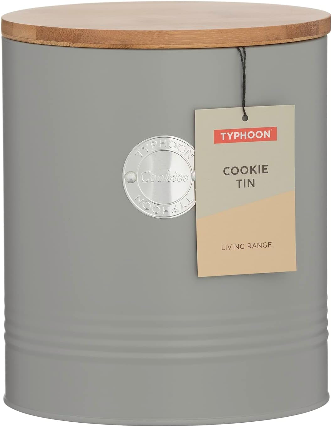LIVING collectie, koektrommel met deksel | pastelgrijs | Koekjesopbergdoos van 3,4 liter | stalen koektrommel met deksel | Bamboe luchtdichte voorraadpotten met deksels Naty Shop voedselbewaardozen