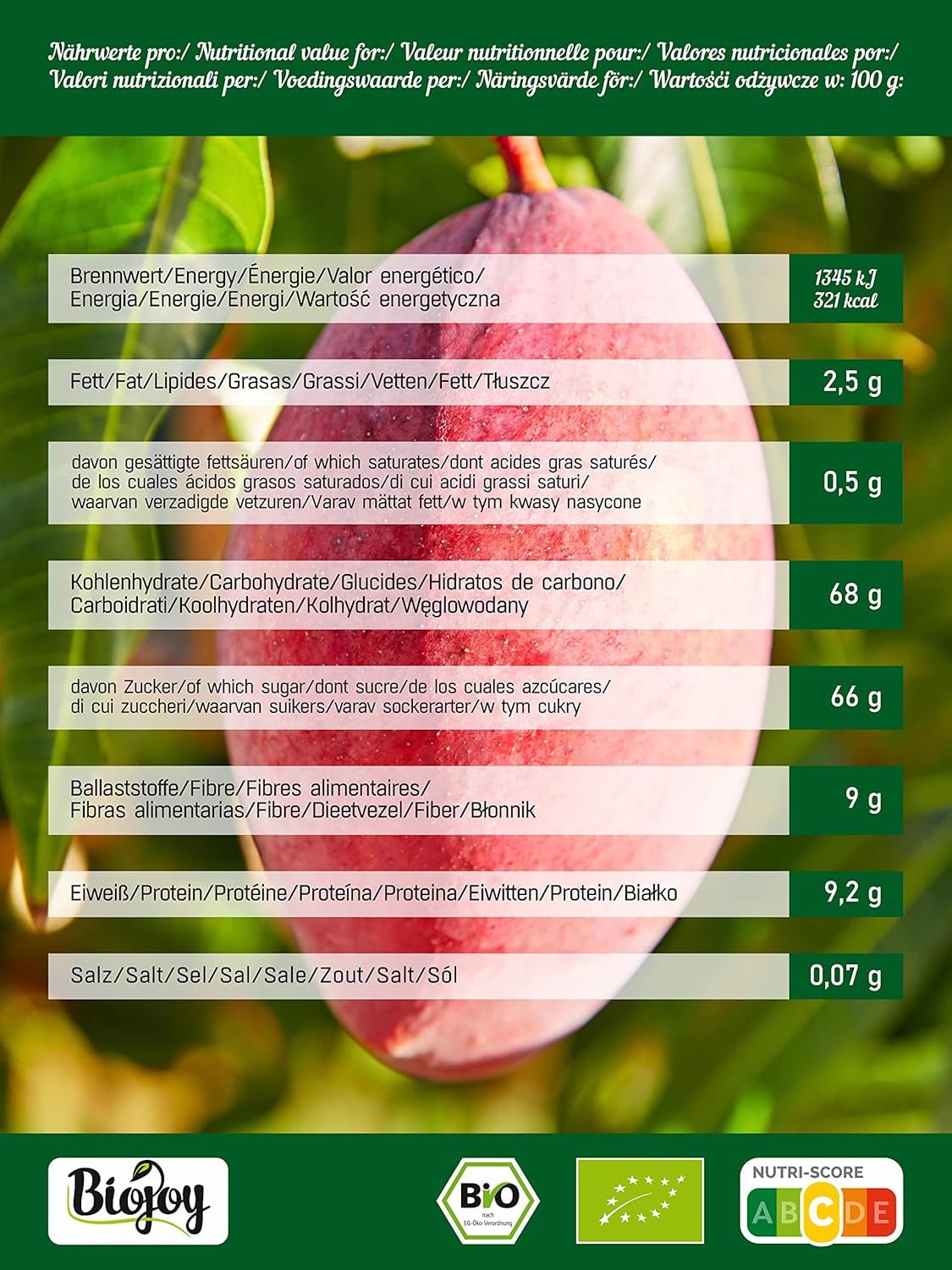 Biojoy BIO gedroogde mango (1 kg), ongezwavelde Naty Shop gedehydrateerde producten