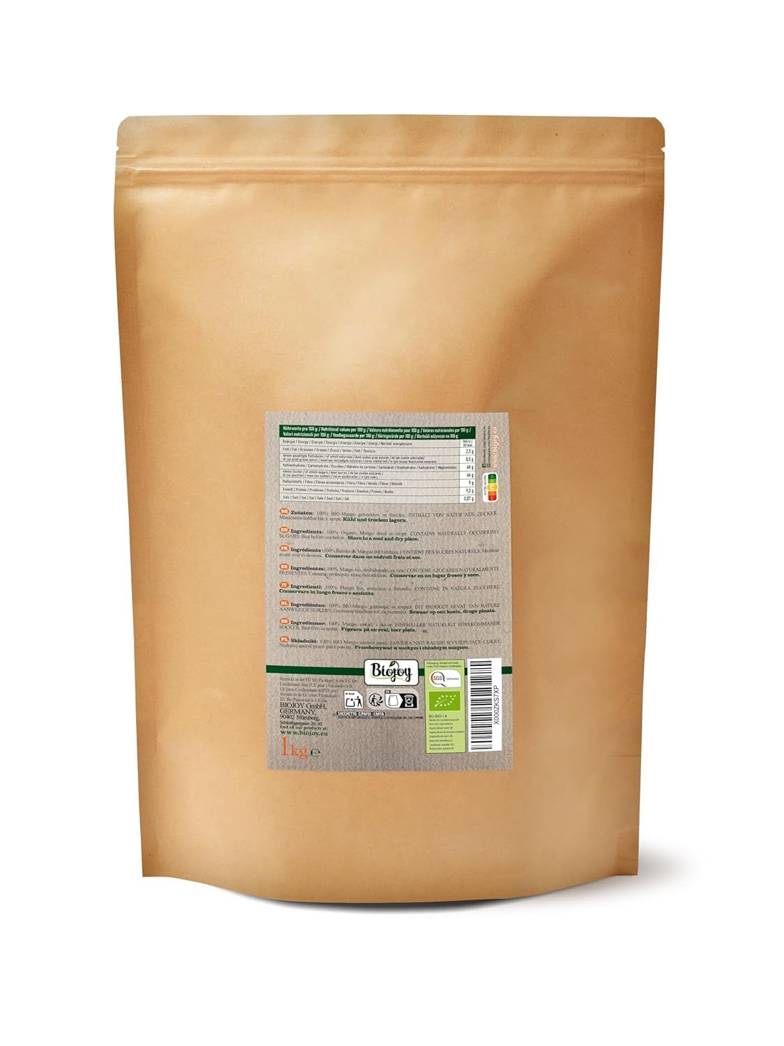 Biojoy BIO gedroogde mango (1 kg), ongezwavelde Naty Shop gedehydrateerde producten