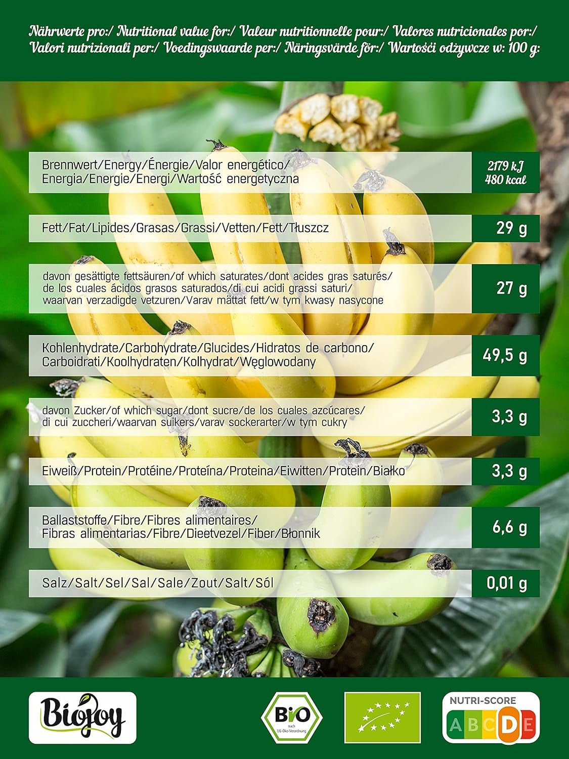 Biojoy biologische bananenchips (500 g), gedroogde en ongezwavelde Naty Shop gedehydrateerde producten