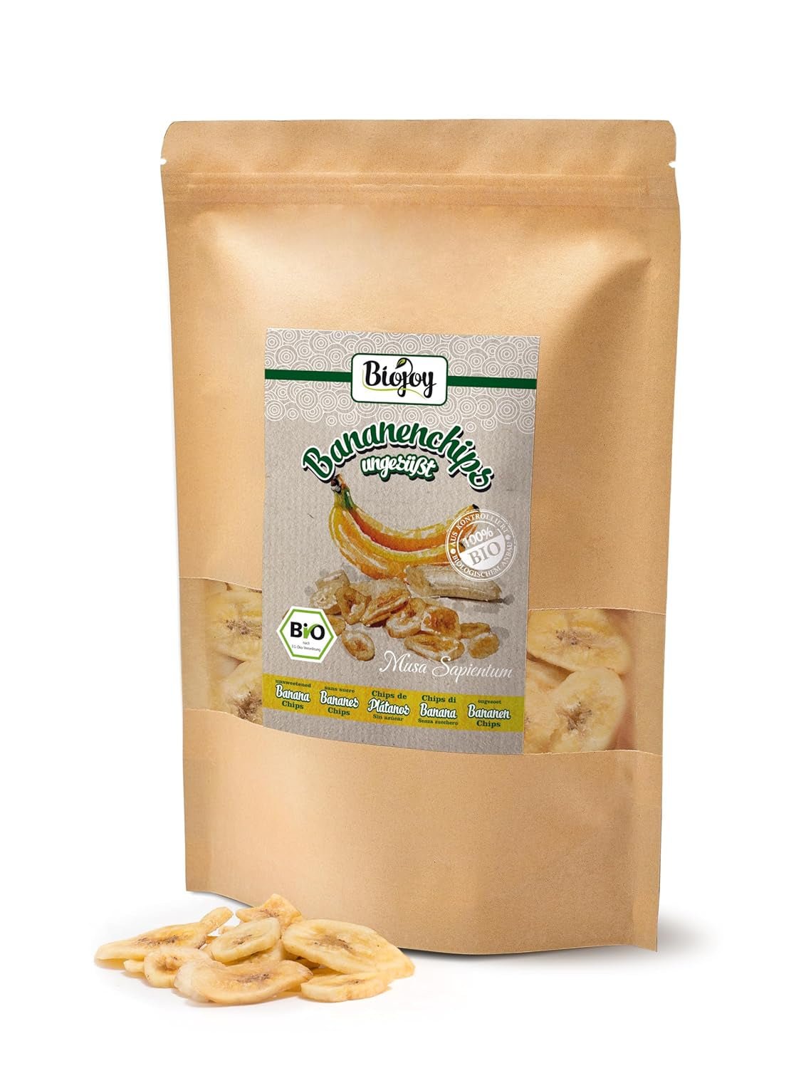Biojoy biologische bananenchips (500 g), gedroogde en ongezwavelde Naty Shop gedehydrateerde producten