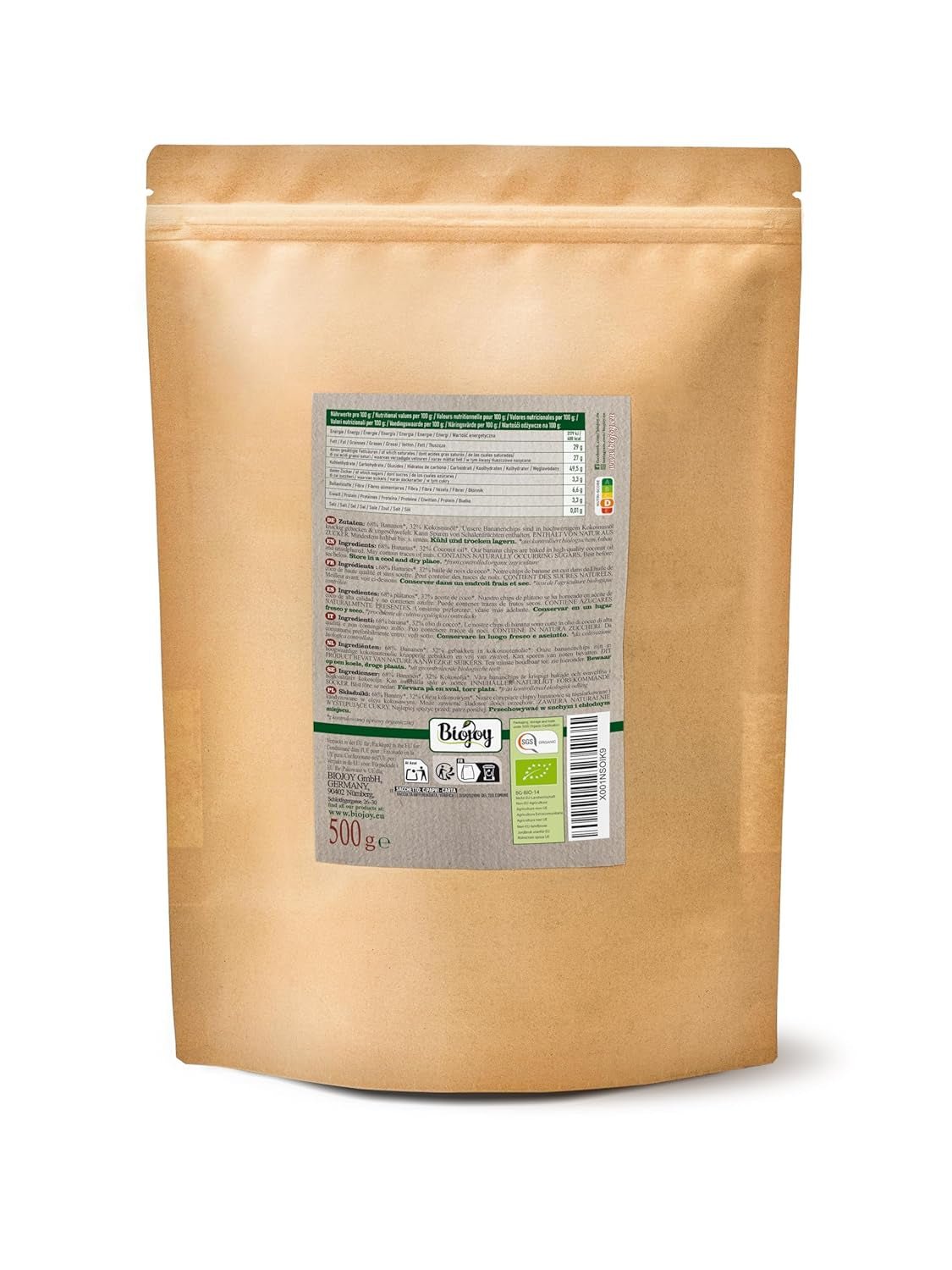 Biojoy biologische bananenchips (500 g), gedroogde en ongezwavelde Naty Shop gedehydrateerde producten