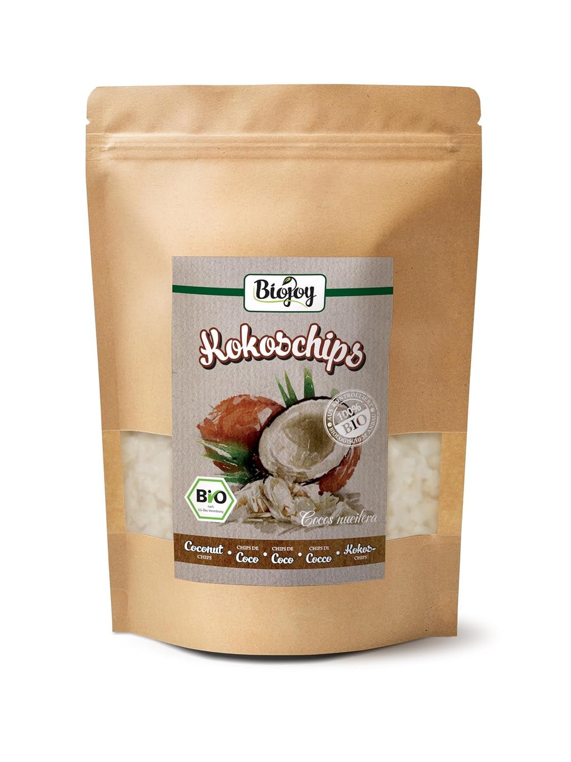 Biojoy biologische gedroogde kokoschips (1 kg), ongezoet en ongefrituurd Naty Shop gedehydrateerde producten 250 G