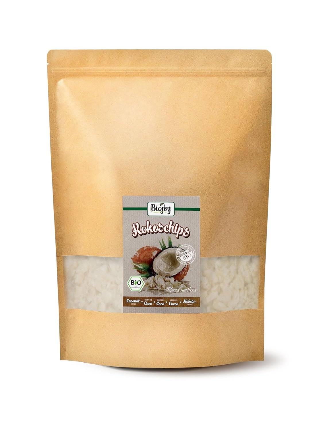 Biojoy biologische gedroogde kokoschips (1 kg), ongezoet en ongefrituurd Naty Shop gedehydrateerde producten 1 kg (1 pak)