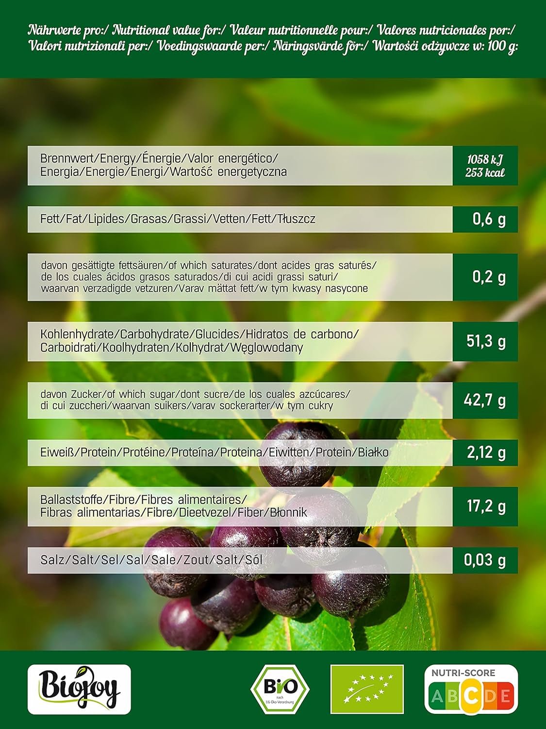 Biojoy biologische appelbesvruchten (1 kg), gedroogd en heel (Aronia melanocarpa) Gedroogde producten Naty Shop