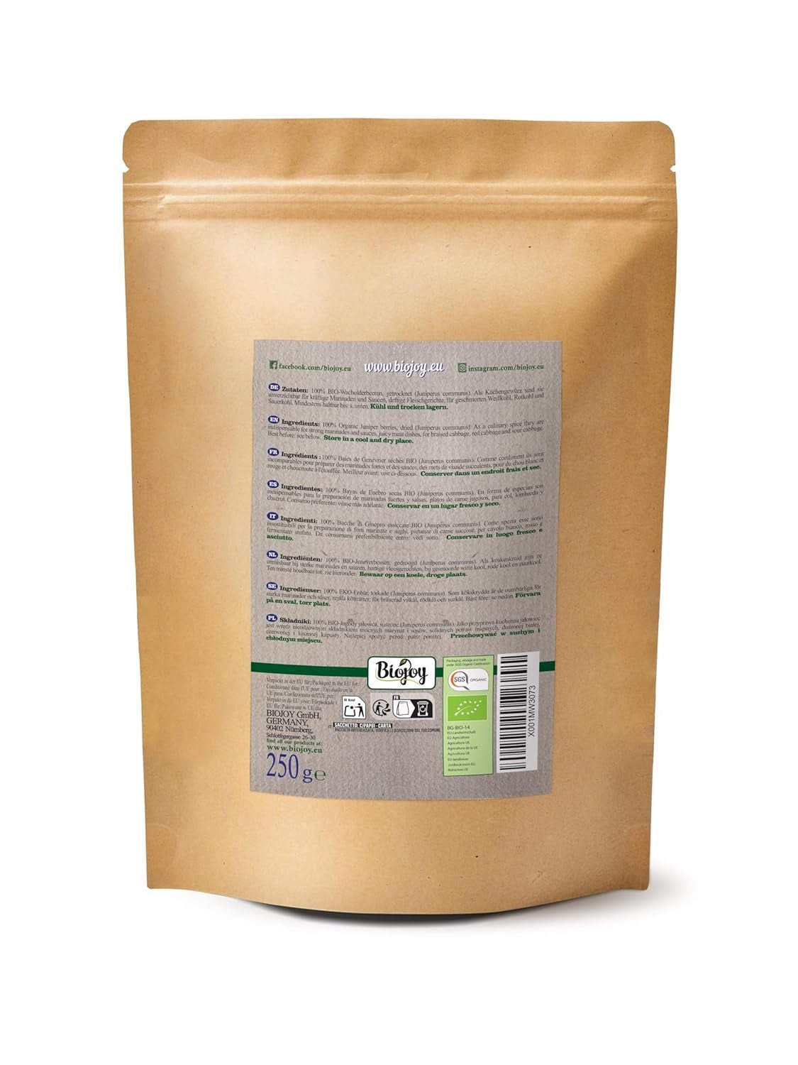 Biojoy biologische jeneverbesvrucht (250 g), gedroogd en heel, zonder toevoegingen (Juniperus communis) Gedroogde producten Naty Shop