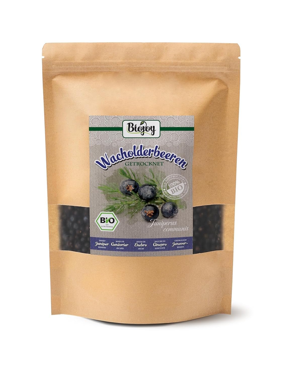 Biojoy biologische jeneverbesfruit (250 g), gedroogd en heel, zonder toevoegingen (Juniperus communis) Gedroogde producten Naty Shop 500 G (1 pakje)