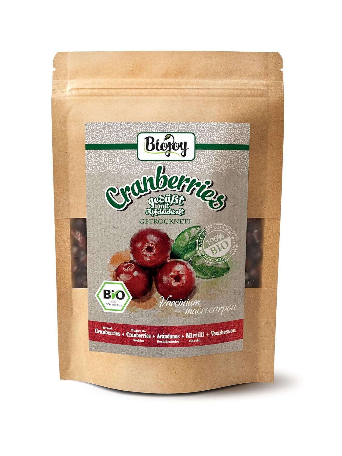 Biojoy biologische gedroogde veenbessen (1 kg), veenbessen gezoet met appelstroop Gedroogde producten Naty Shop 250 G