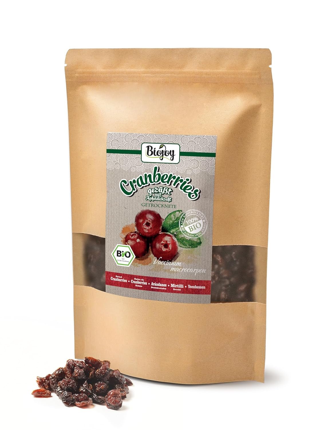 Biojoy biologische gedroogde veenbessen (1 kg), veenbessen gezoet met appelstroop Gedroogde producten Naty Shop