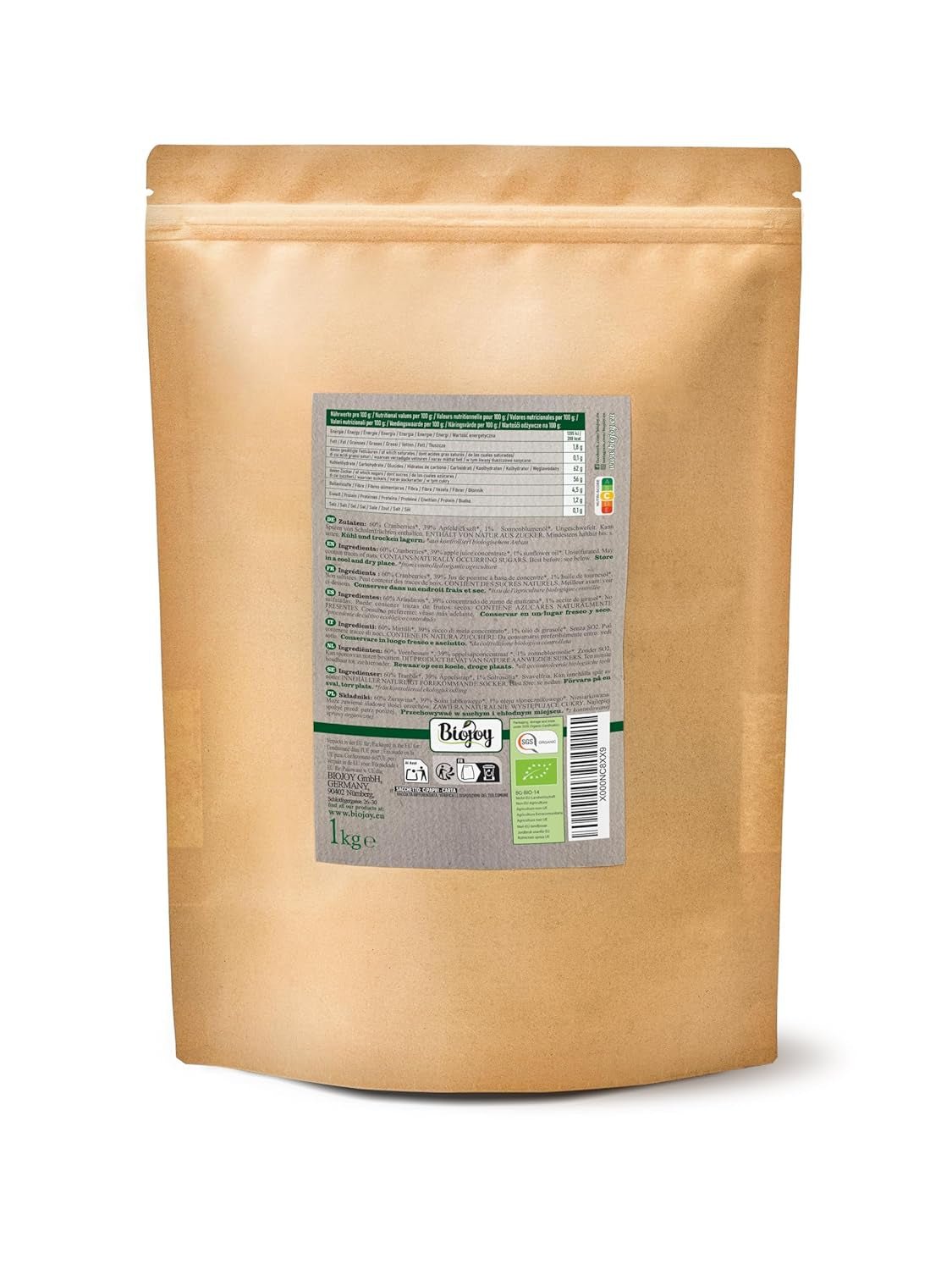 Biojoy biologische gedroogde veenbessen (1 kg), veenbessen gezoet met appelstroop Gedroogde producten Naty Shop