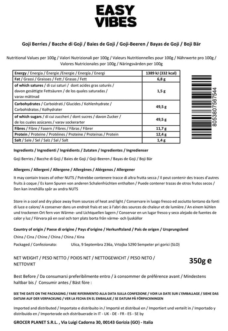 '- Natuurlijke gojibessen (350 g) - Gedroogde gedehydrateerde producten van Naty Shop