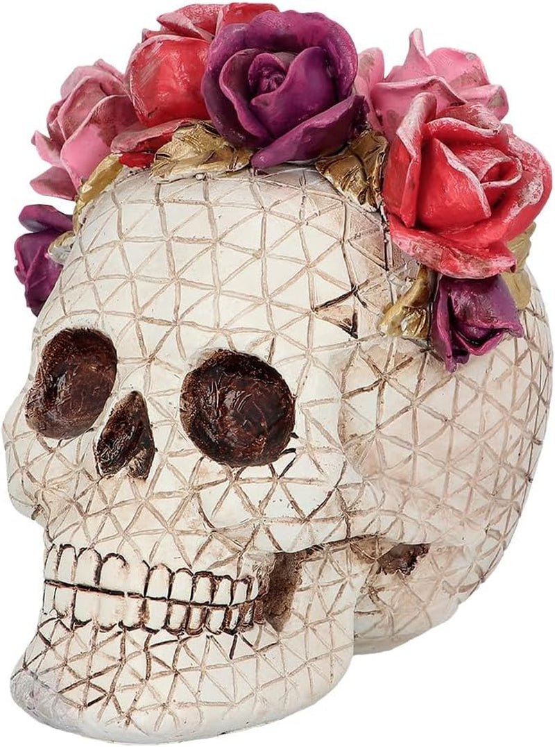 Boland 73089 - Schedel met rozendecoratie, Schedel met bloemenkrans, Halloween en Carnaval tafeldecoraties, Dia de los Muertos Beeldjes en sculpturen Naty Shop Standaardtitel