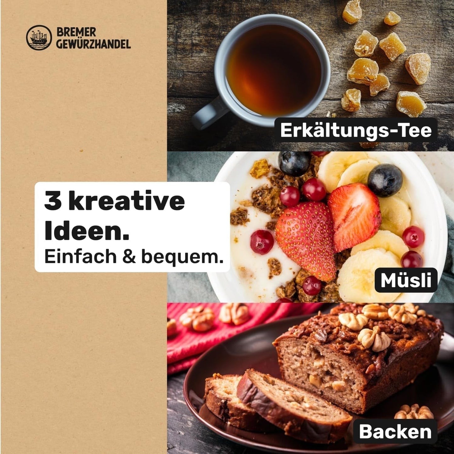Bremer Gewürzhandel gember, stukjes gedroogd fruit gekruid, aromatisch, kruidig, ongezwaveld, 1kg Gedroogde producten Naty Shop