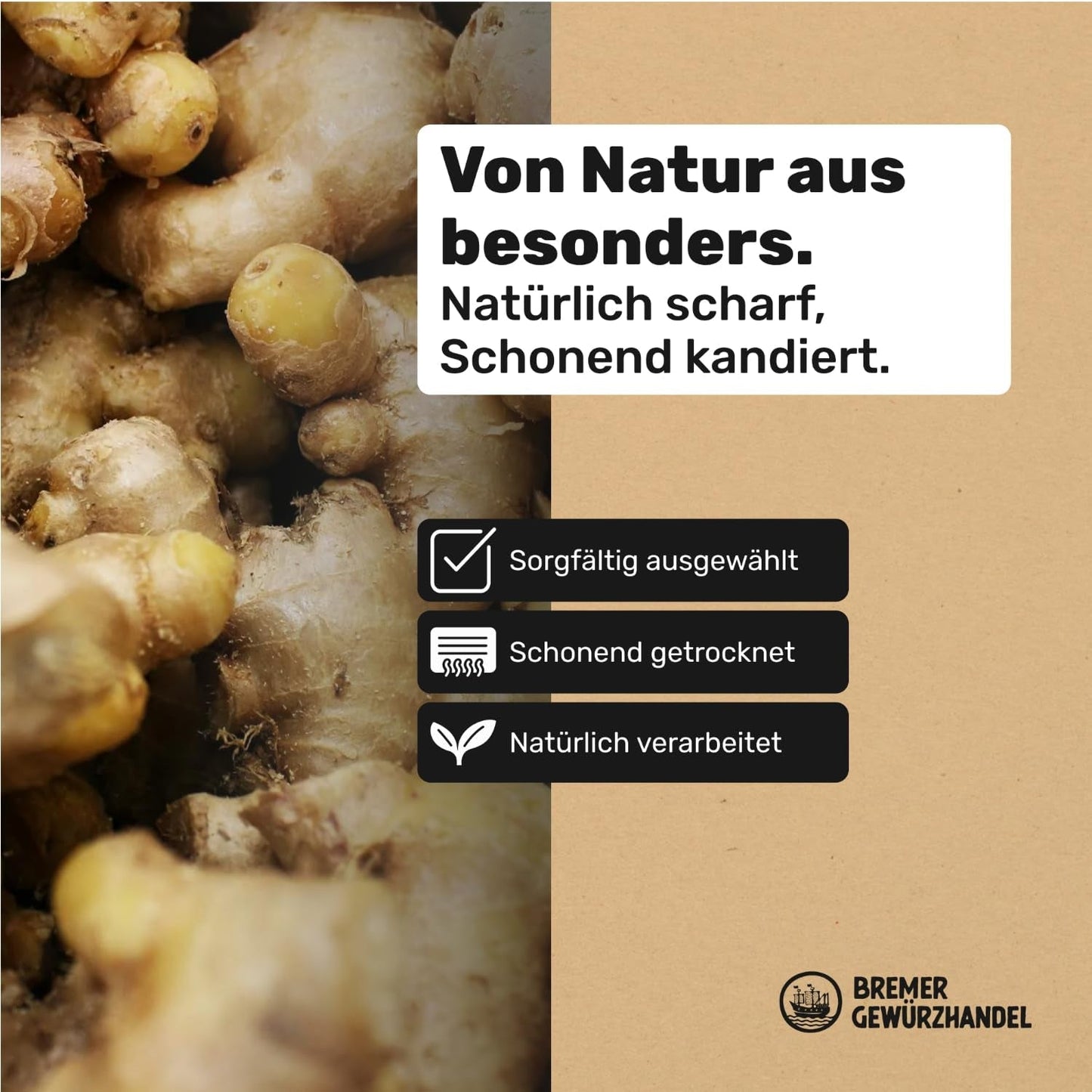 Bremer Gewürzhandel gember, stukjes gedroogd fruit gekruid, aromatisch, kruidig, ongezwaveld, 1kg Gedroogde producten Naty Shop