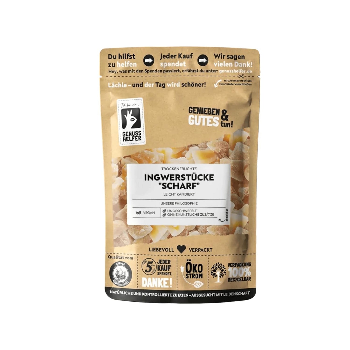 Bremer Gewürzhandel gember, stukjes gedroogd fruit gekruid, aromatisch, kruidig, ongezwaveld, 1kg Gedroogde producten Naty Shop 600 G