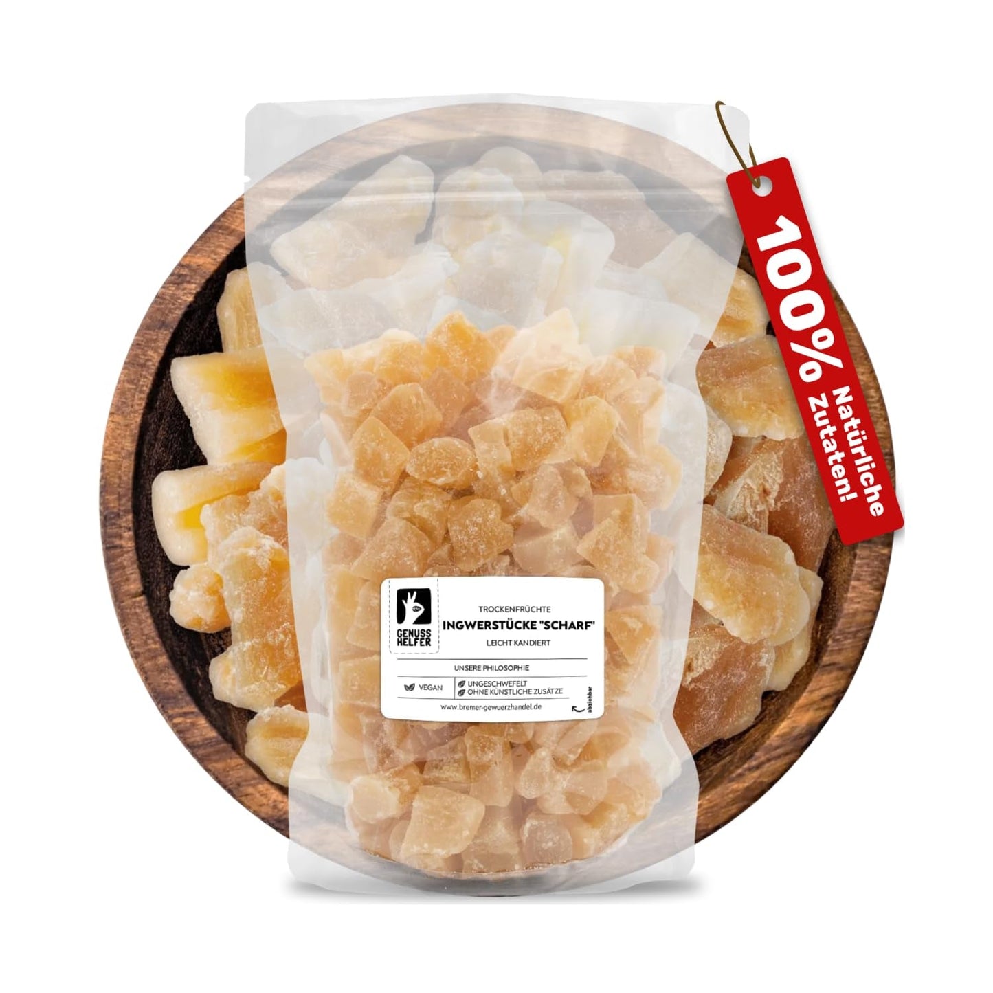 Bremer Gewürzhandel gember, stukjes gedroogd fruit gekruid, aromatisch, kruidig, ongezwaveld, 1kg Gedroogde producten Naty Shop 1kg (1 pak)