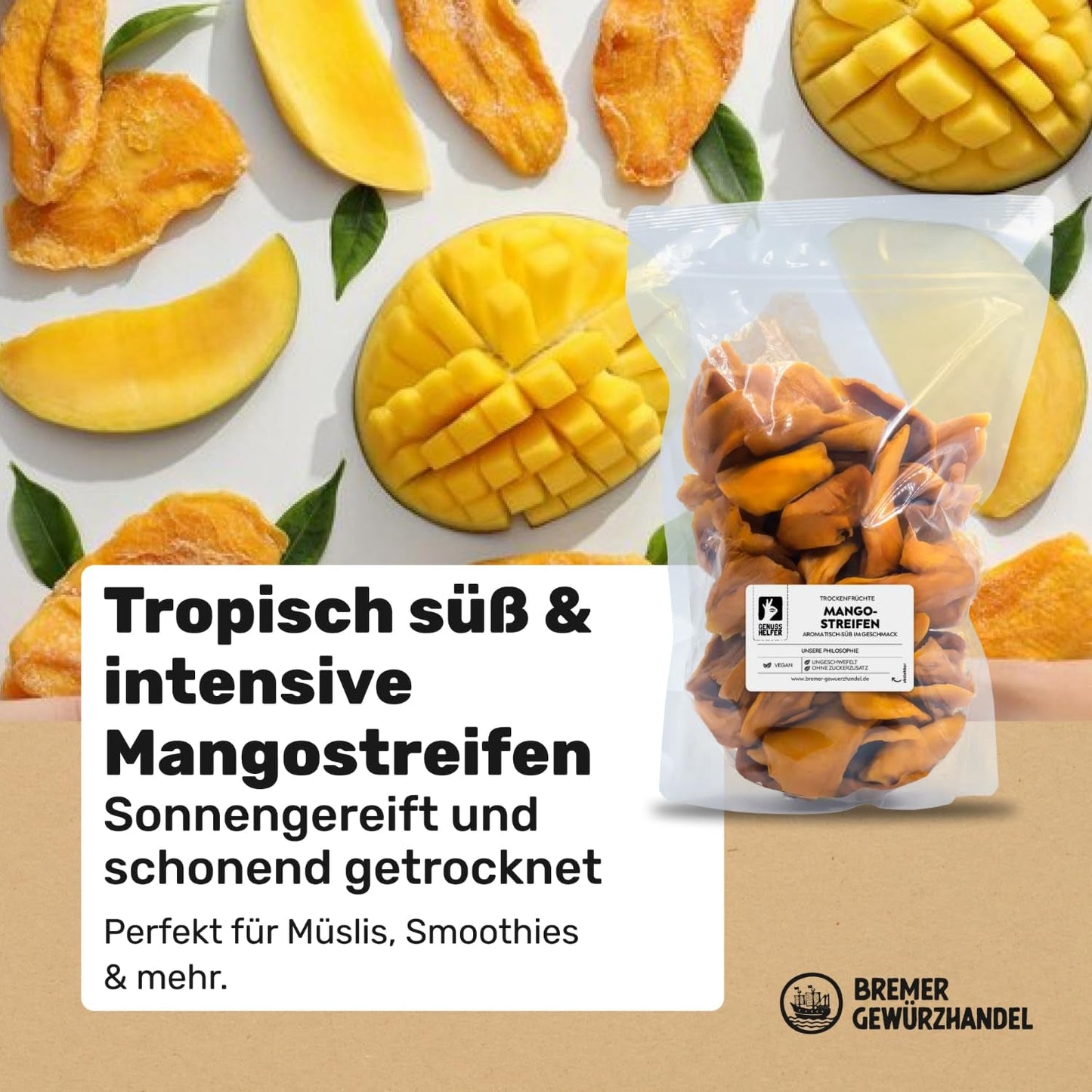 Bremer Gewürzhandel mango, gedroogde mangoreepjes, ongezwaveld, zonder toegevoegde suikers, 1kg Gedroogde producten Naty Shop