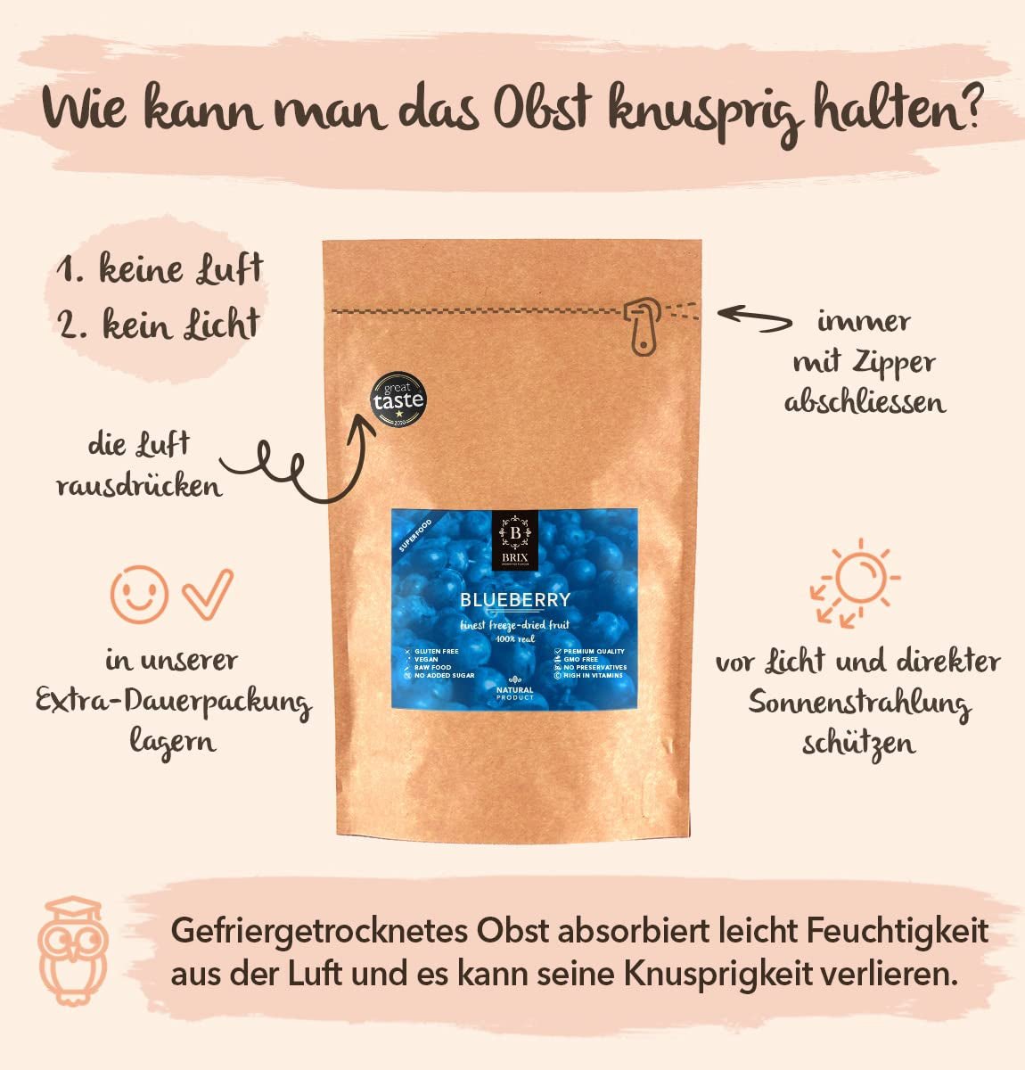 BRIX Gevriesdroogde bosbessen | Natuurlijke bosbessen, gedroogd 95 g | Great Taste Award voor gedroogde veenbessen | Niet-GMO, glutenvrij, veganistisch, achtergehouden vitamines Naty Shop gedehydrateerde producten