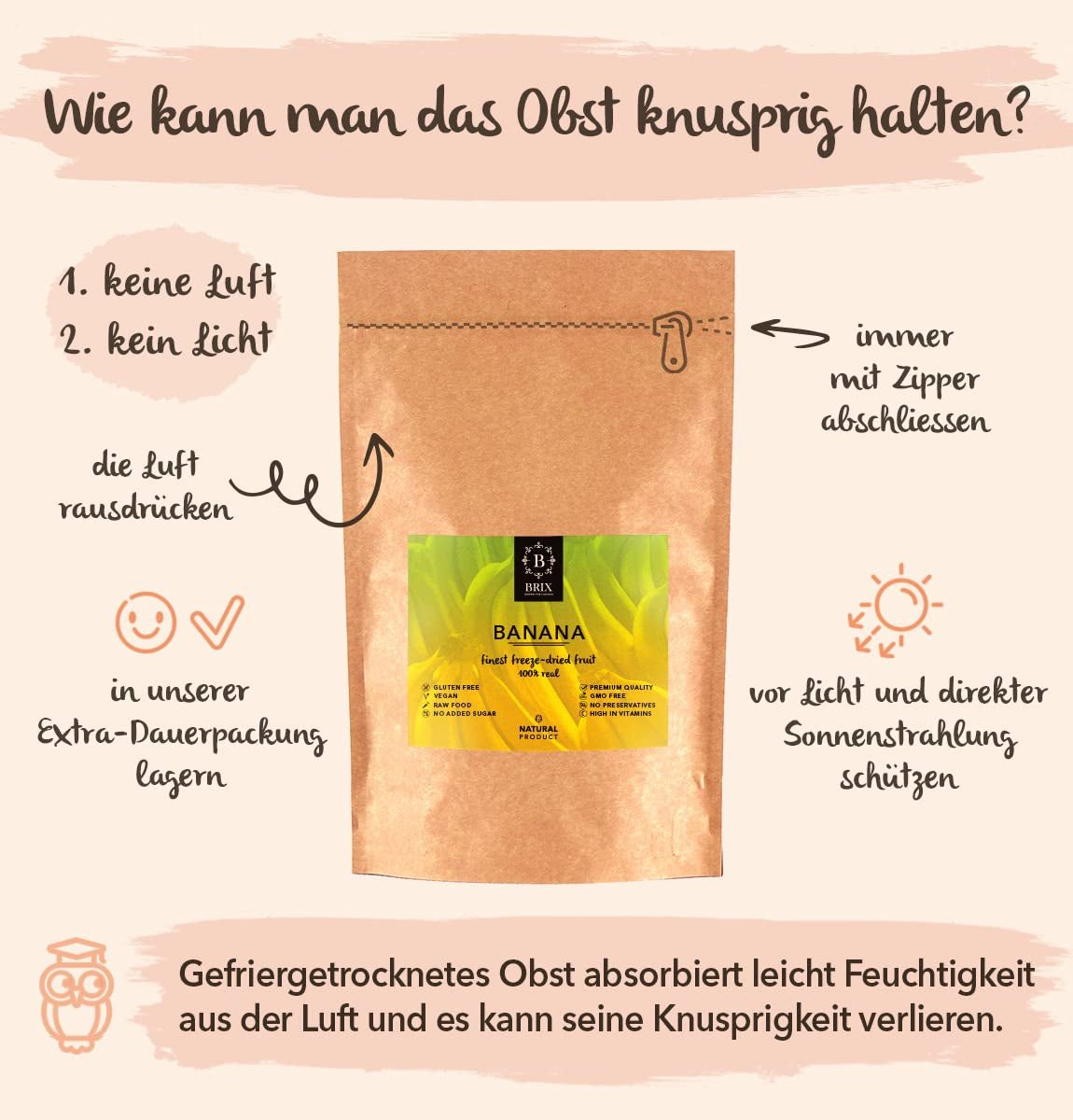 BRIX gevriesdroogde bananen | Natuurbananen, gedroogd 140 g | Great Taste Award voor gedroogd fruit, gedroogd | Niet-GMO, glutenvrij, veganistisch, geconserveerde vitaminen Naty Shop gedehydrateerde producten