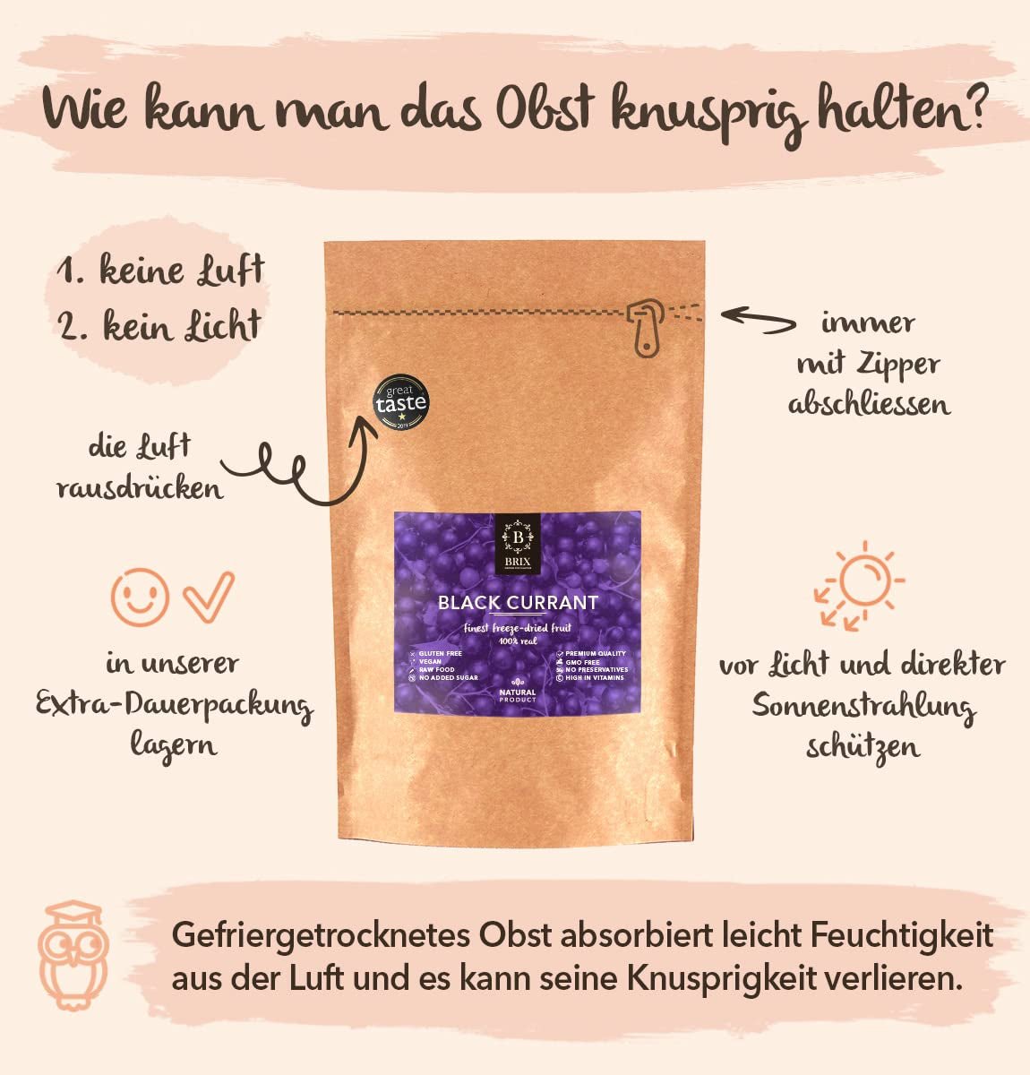 BRIX Gedroogde zwarte bessen | Gedroogde zwarte bessen 105 g | Great Taste Award, gedroogde zwarte bessen | Niet-GMO, glutenvrij, veganistisch, achtergehouden vitamines Naty Shop gedehydrateerde producten