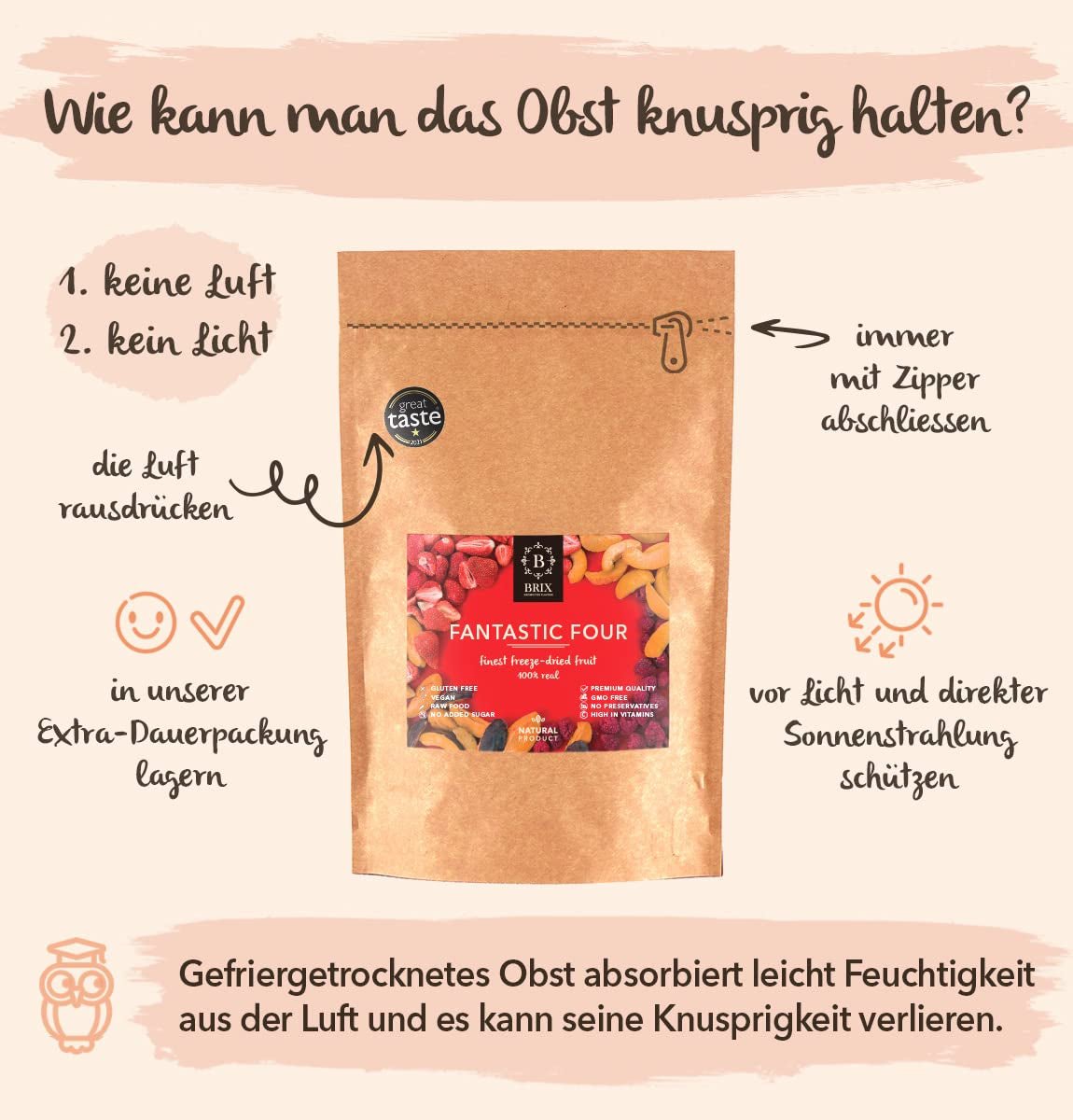 Brix Gevriesdroogd Fruit Fantastic Four (80g) - Prijs goede smaak, heerlijk en gezond tussendoortje, droog knapperig, rijk aan vitamines Naty Shop gedehydrateerde producten