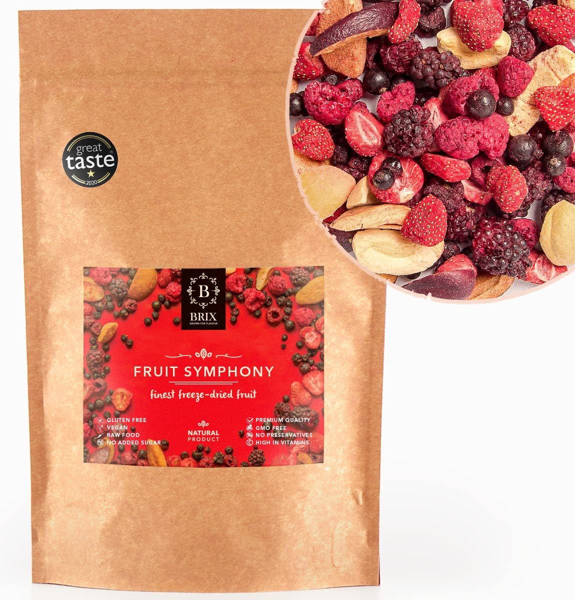 BRIX gevriesdroogd fruit | Natuurlijk mengsel van gedroogde vruchten 115g | Great Taste Award voor gedroogd fruit | Niet-GMO, glutenvrij, veganistisch, achtergehouden vitamines Naty Shop Gedehydrateerde producten Standaardtitel
