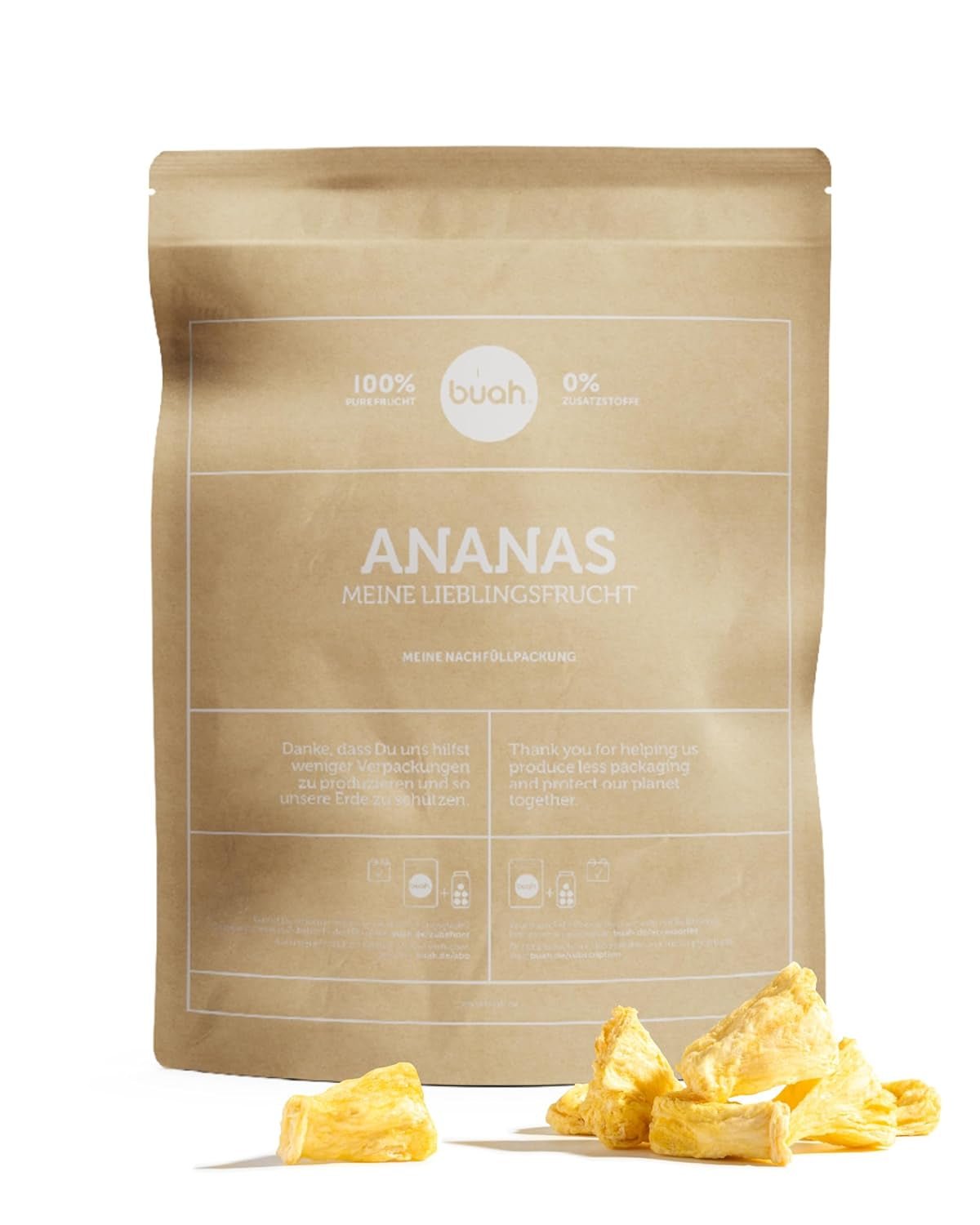 BUAH® Gevriesdroogde ananas | Ananaschips als tussendoortje of voor muesli en desserts | Ideale vervanger voor snoep | Veganistisch en zonder toegevoegde suiker | 100% gevriesdroogd fruit | 200 g Naty Shop gedehydrateerde producten 373 G