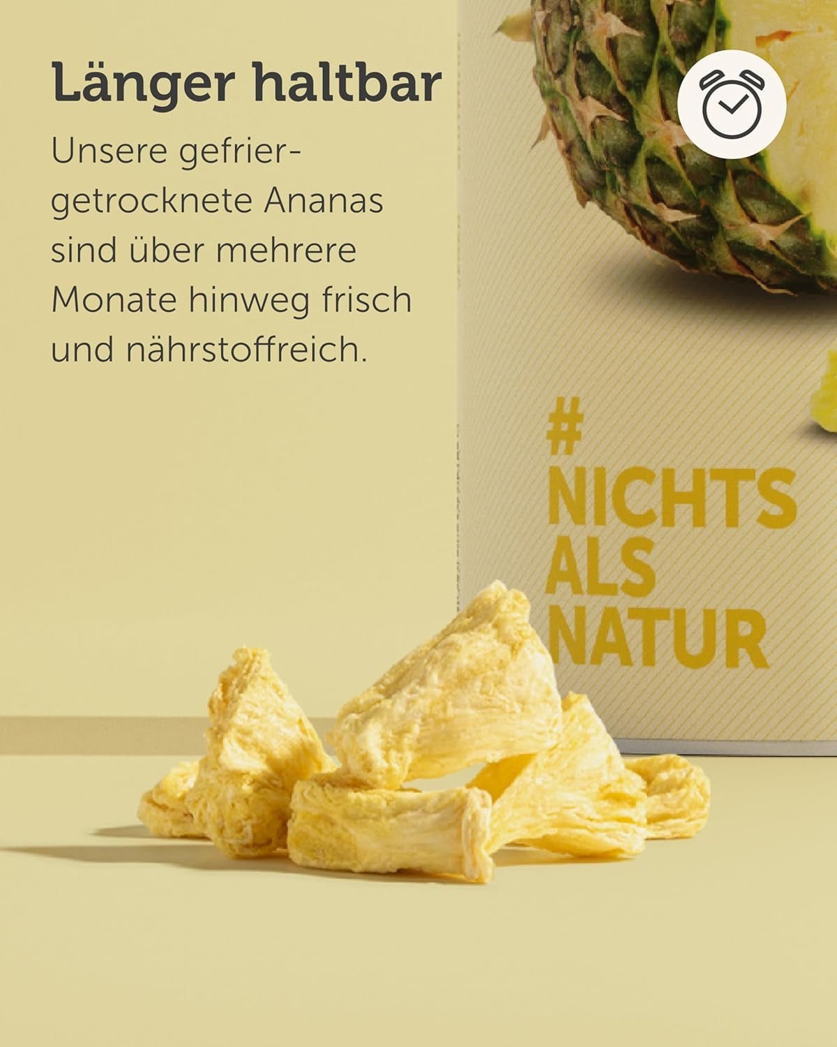 BUAH® Gevriesdroogde ananas | Ananaschips als tussendoortje of voor muesli en desserts | Ideale vervanger voor snoep | Veganistisch en zonder toegevoegde suiker | 100% gevriesdroogd fruit | 200 g Naty Shop gedehydrateerde producten