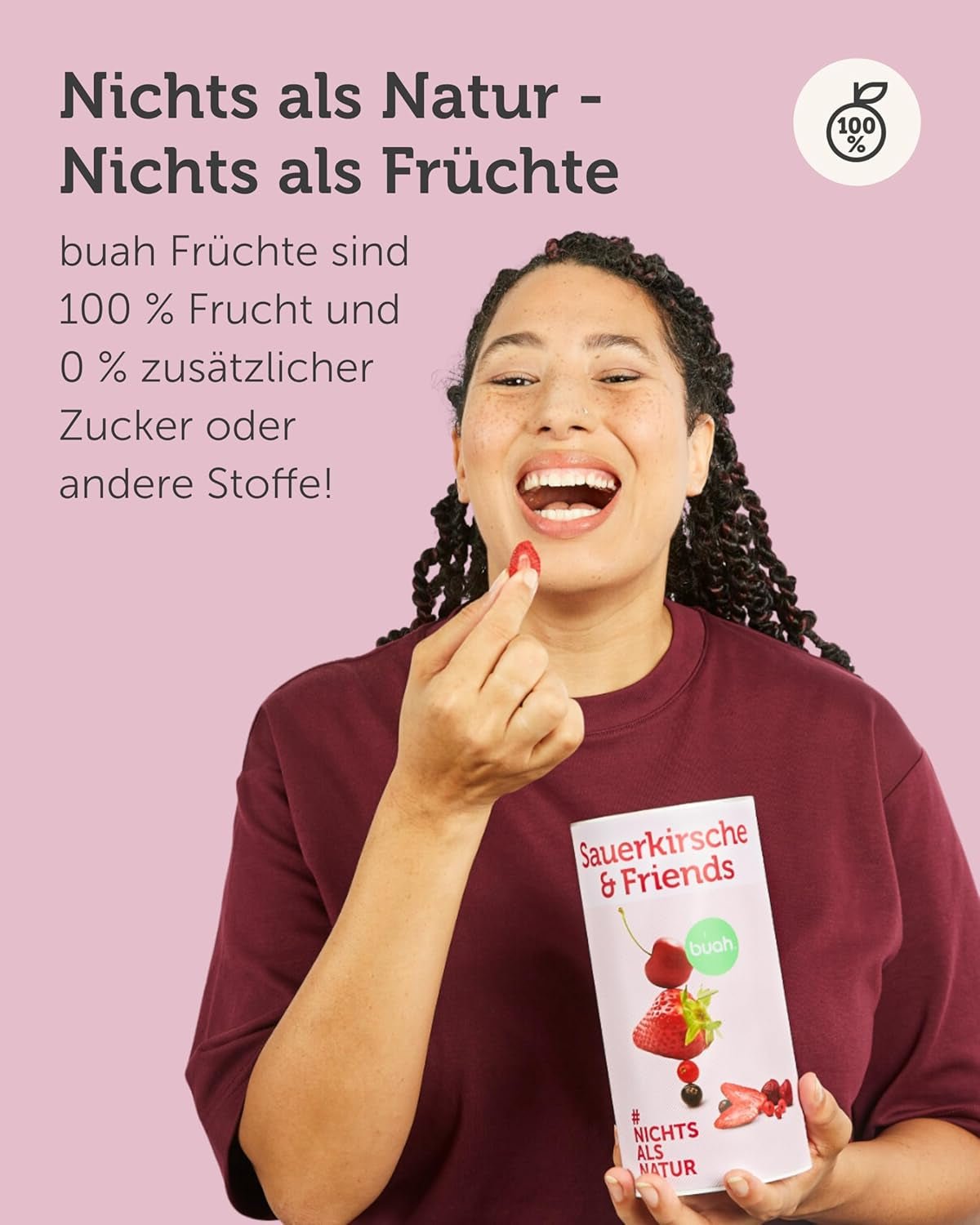 BUAH® Gevriesdroogde fruitmix | kersen, aardbeien, rode en zwarte bessen gevriesdroogd zonder toegevoegde suiker | 100% fruit | veganistisch, glutenvrij, lactosevrij (128g) Naty Shop gedehydrateerde producten
